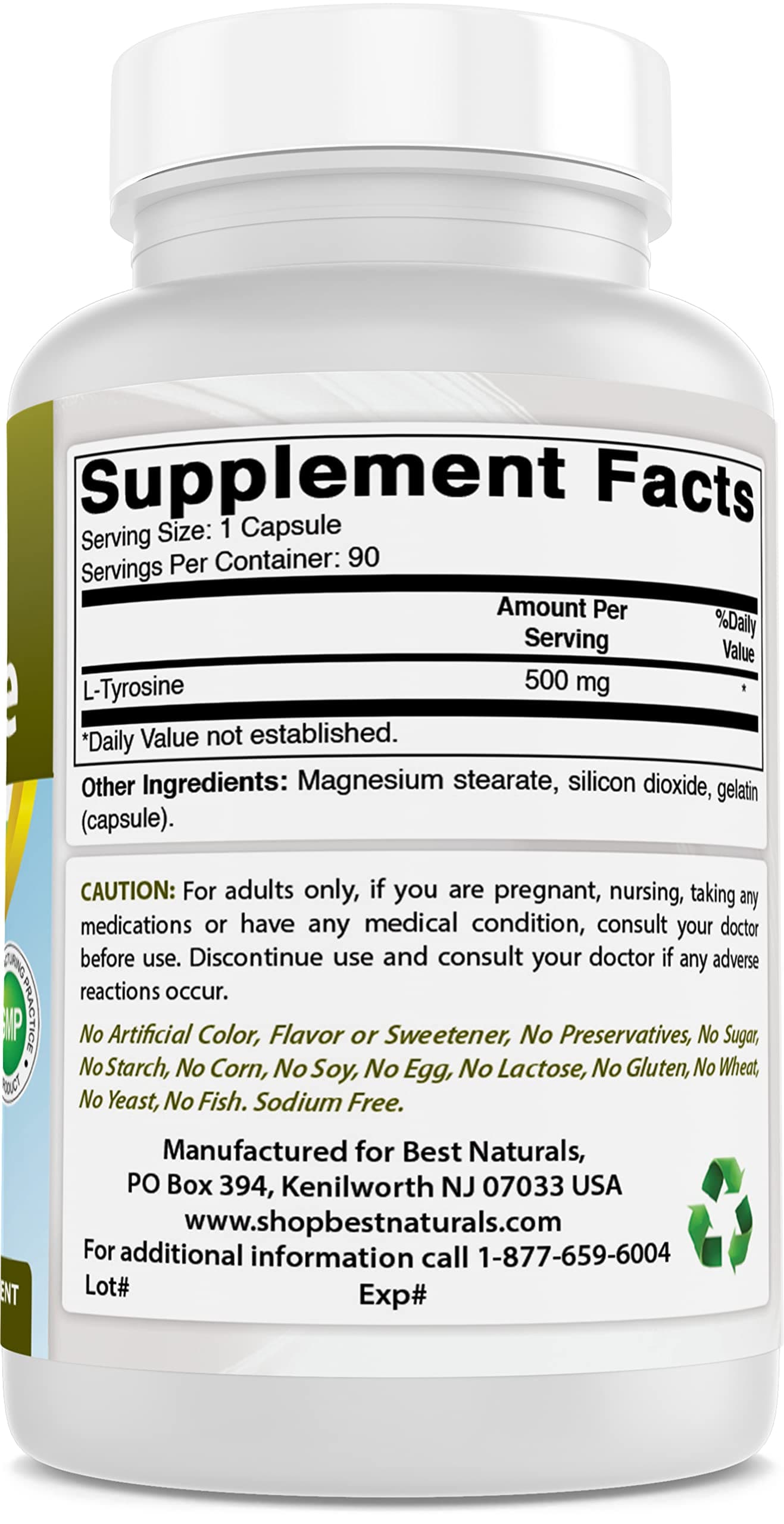 Best Naturals L-Tyrosine 500 mg 90 Capsules | Unflavoured, 2 Pack, Made in USA - view 6