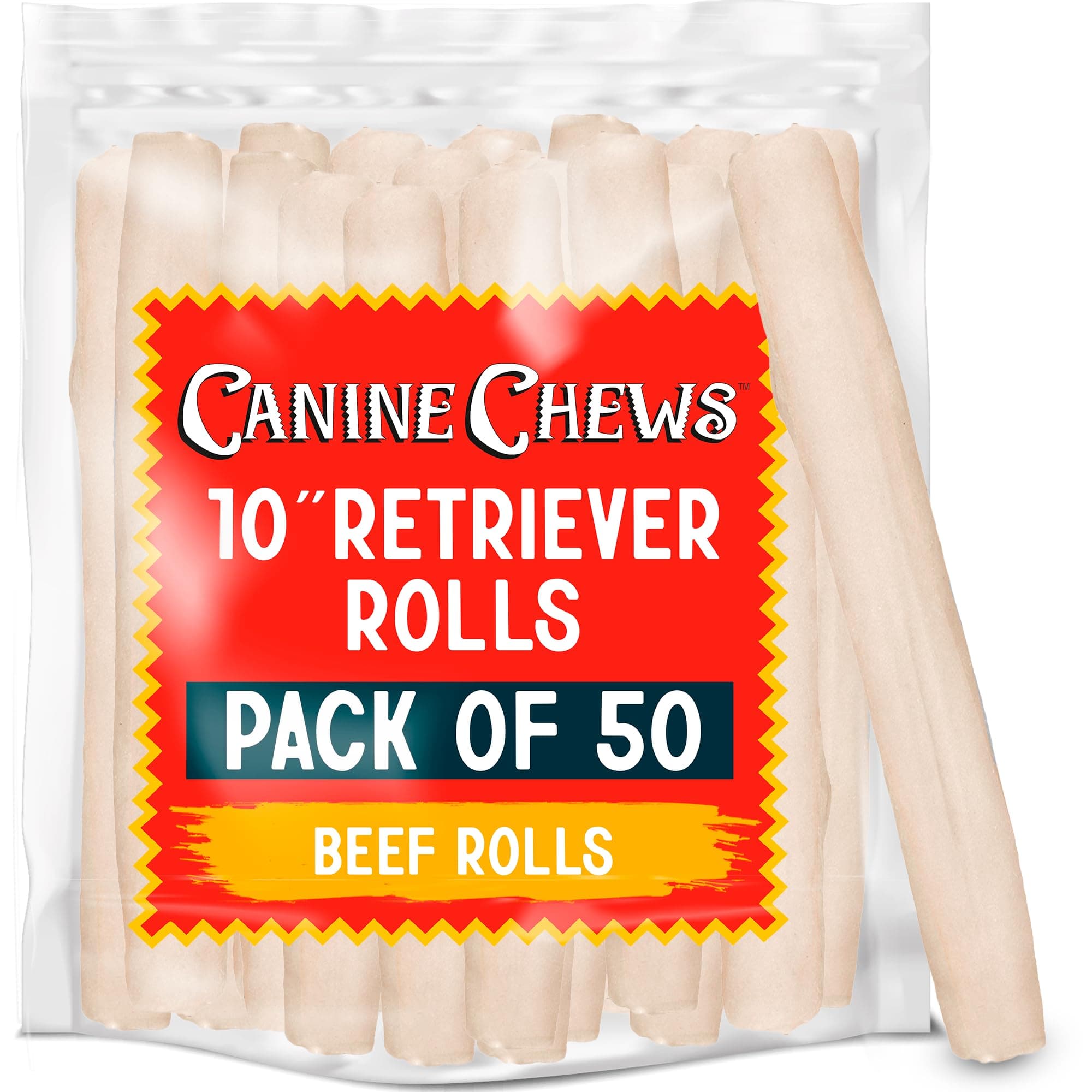 Canine Chews 10" Dog Rawhide Retriever Rolls | Natural Beef Rawhide Bones for Large Dogs - main product image