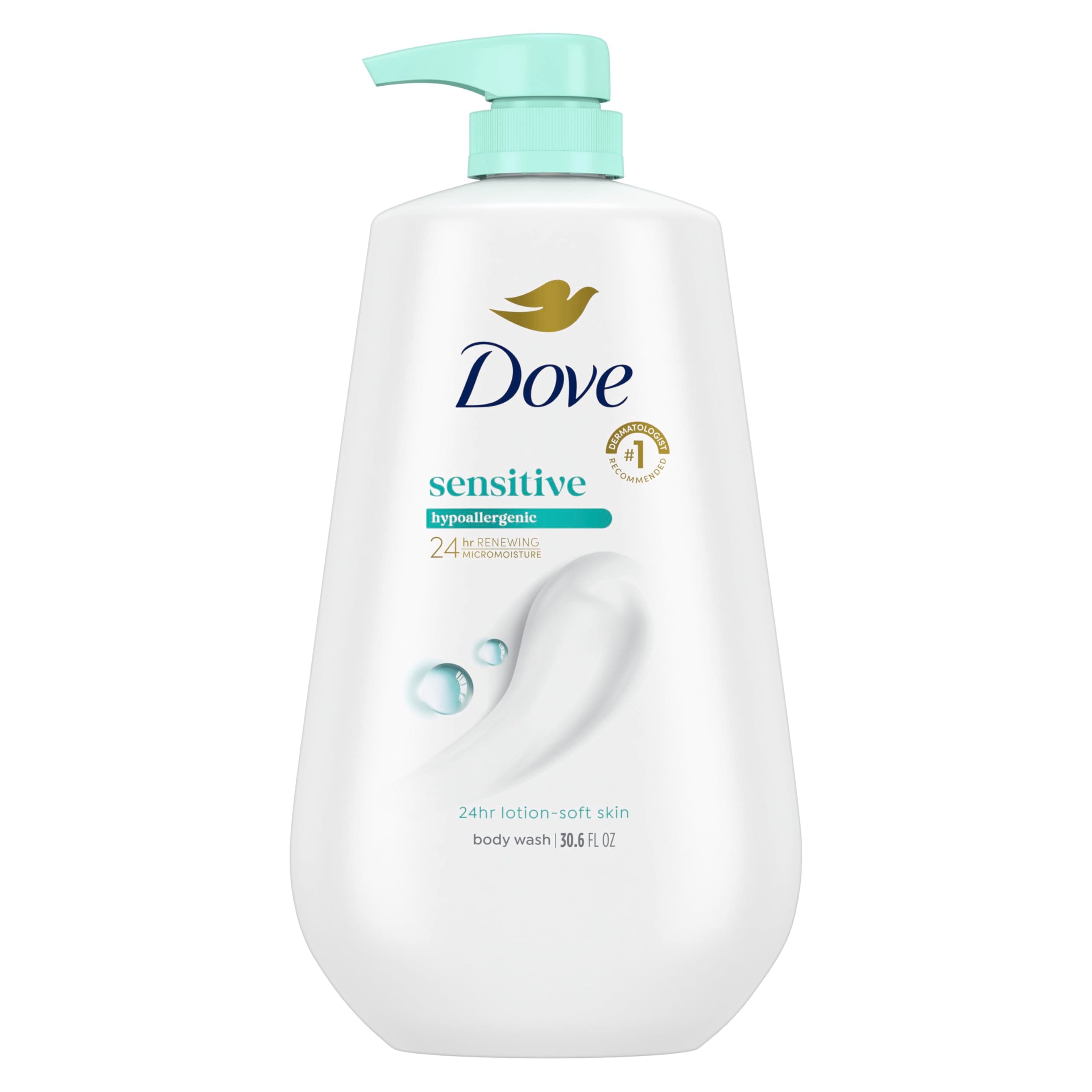 Dove Sensitive Skin Body Wash with Pump, 30.6 oz | Hypoallergenic Moisturizing Skin Cleanser - main product image