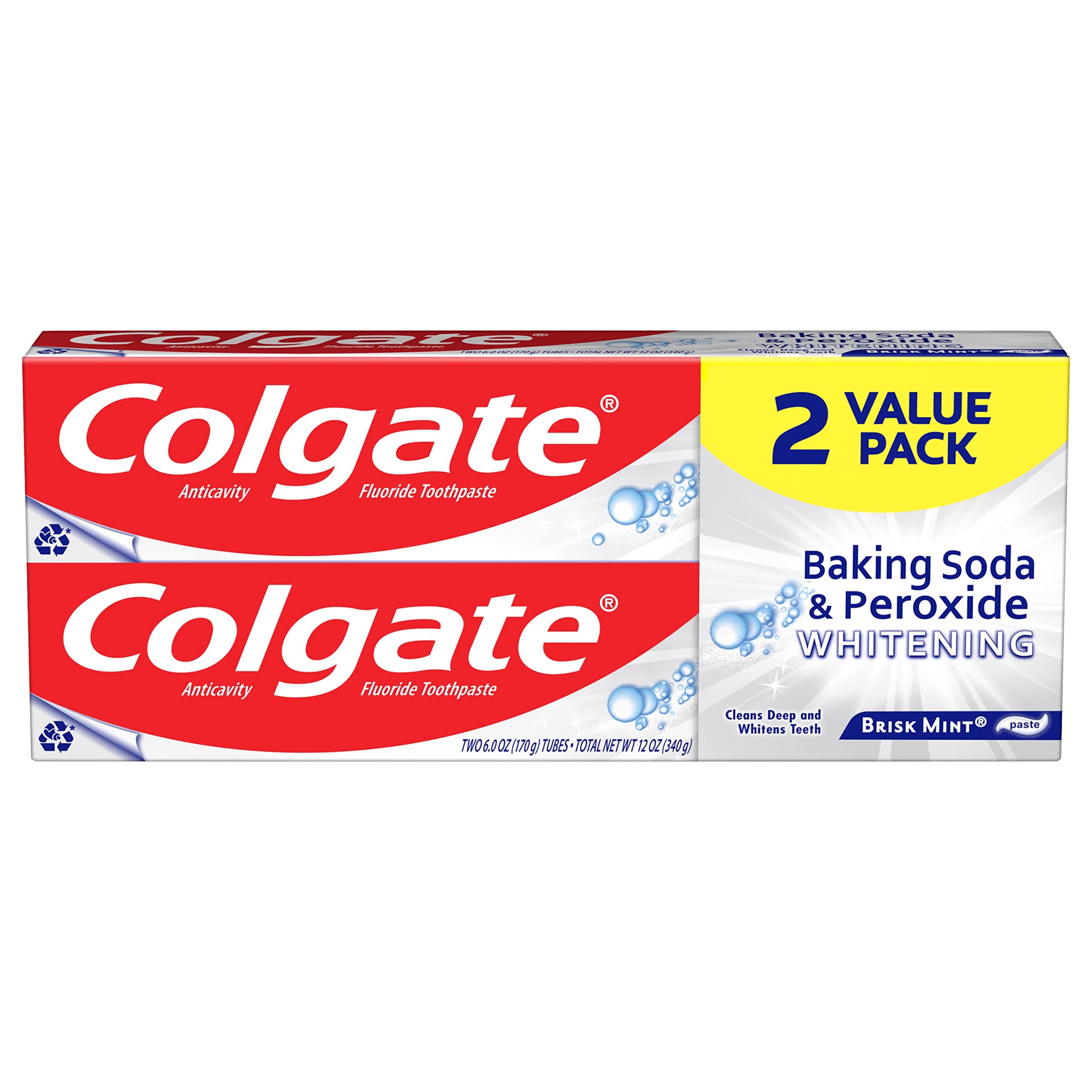 Colgate Baking Soda and Peroxide Whitening Toothpaste, Brisk Mint 24.6oz (726g) | Whitens Teeth & Fights Cavities — 6 Ounce