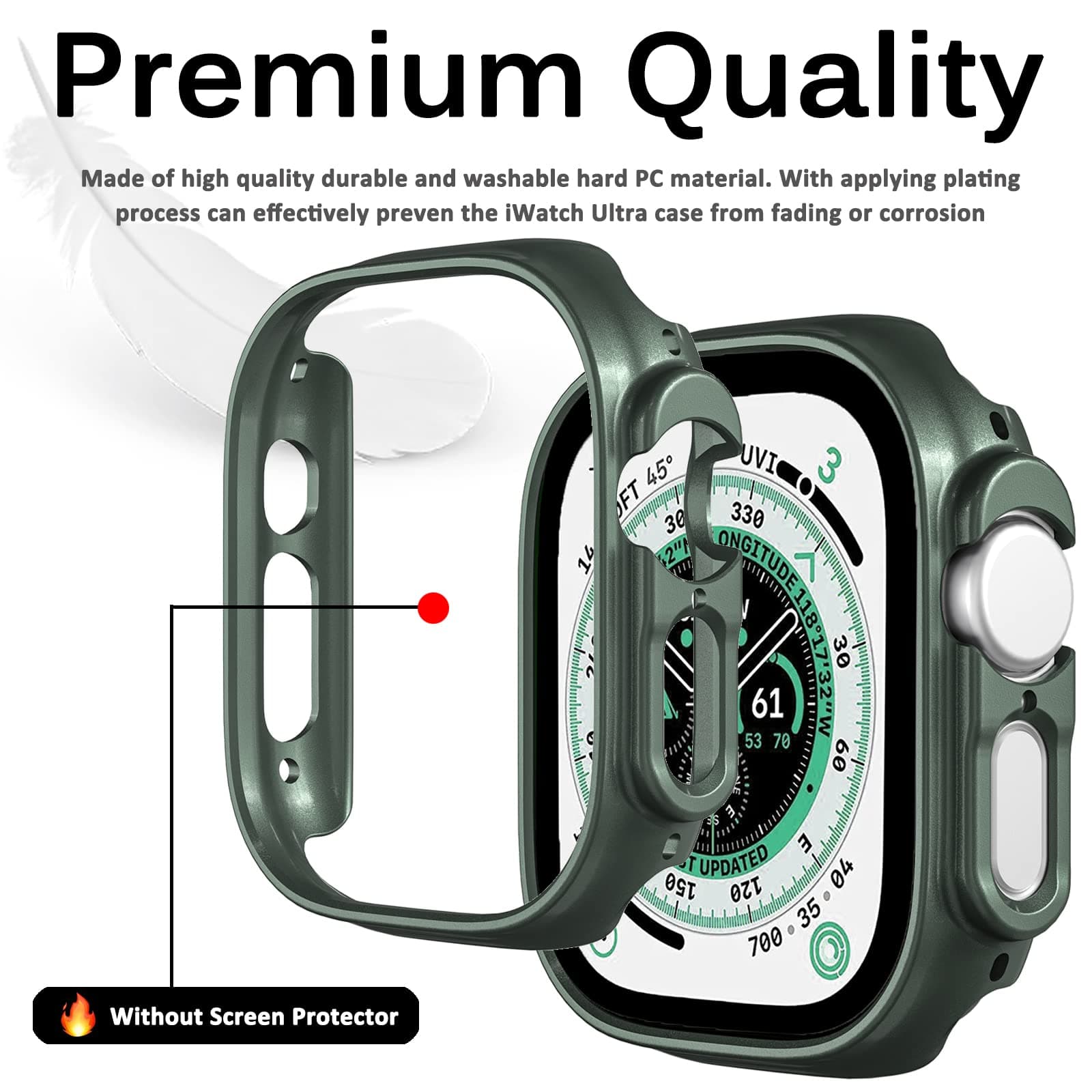 Miimall Apple Watch 49mm Ultra Case | Slim Hard PC Bumper for Ultra 2/3, Green - view 3