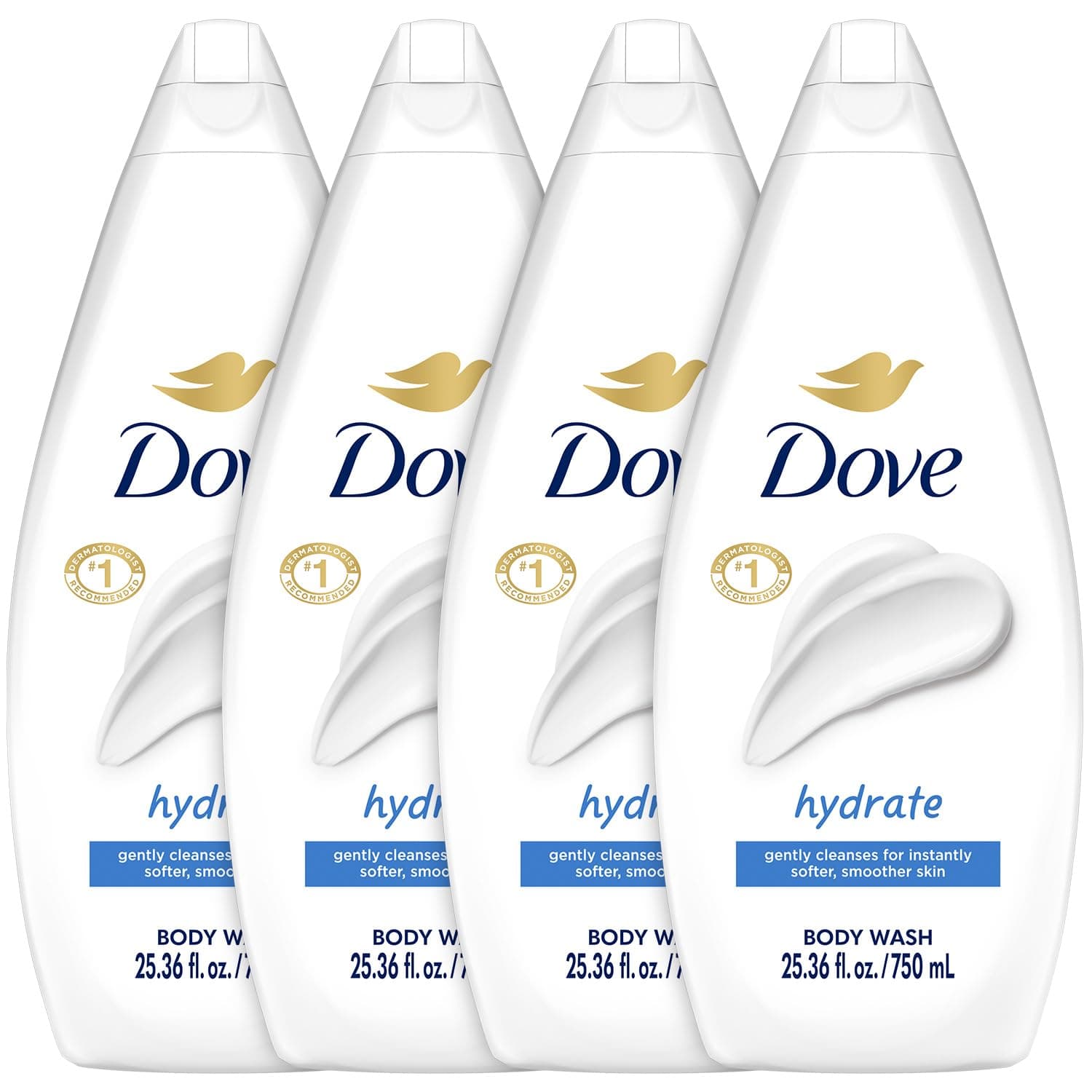 Dove Body Wash, Hydrate, Value-Size 4-Pack – Moisturizing Cleanser for Smooth, Soft Skin, 25.36 Oz Ea - main product image