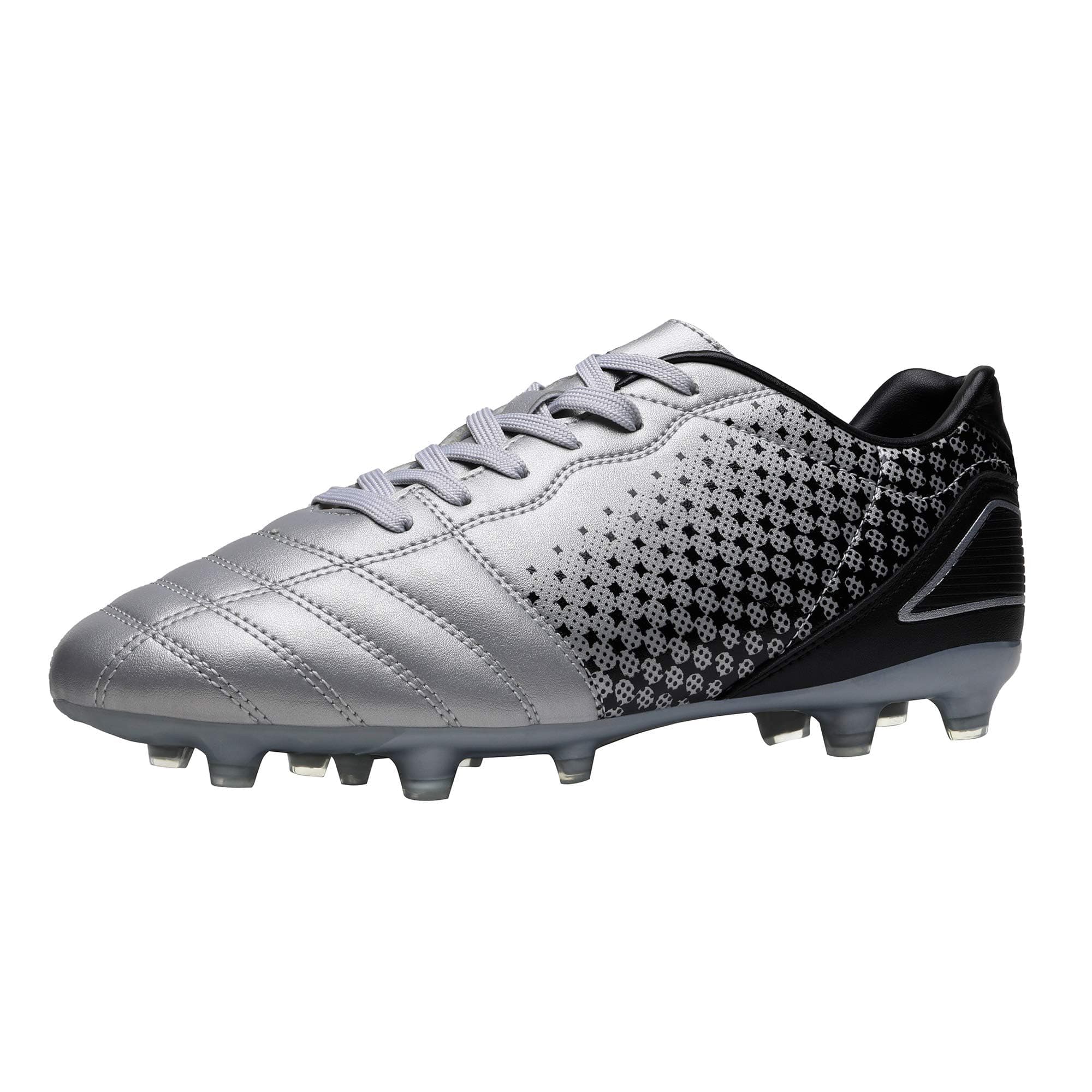 DREAM PAIRS Men's Firm Ground Soccer Shoes, Silver/Black, Size 8 | Lightweight, Traction & Comfort for Grass Play - main product image