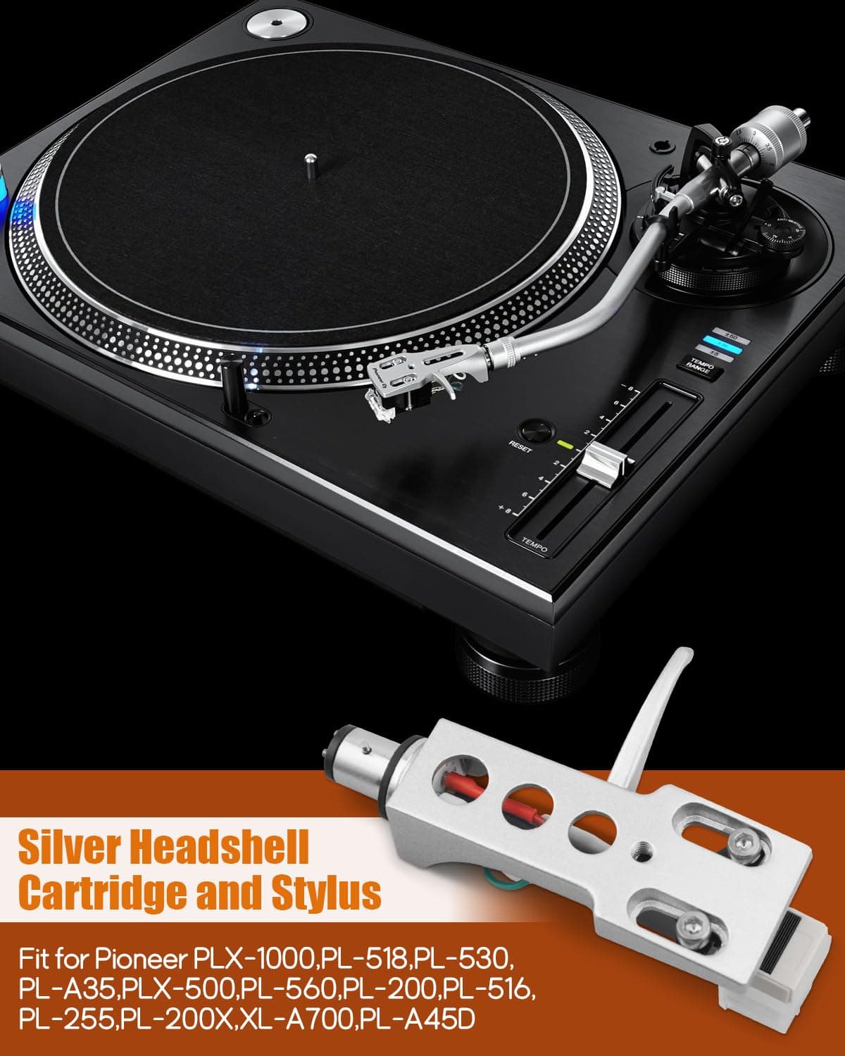 Wujexuhe Silver Headshell for Pioneer Turntables | High-Quality Magnetic Cartridge Stylus (13mm Fixing Hole) - view 2