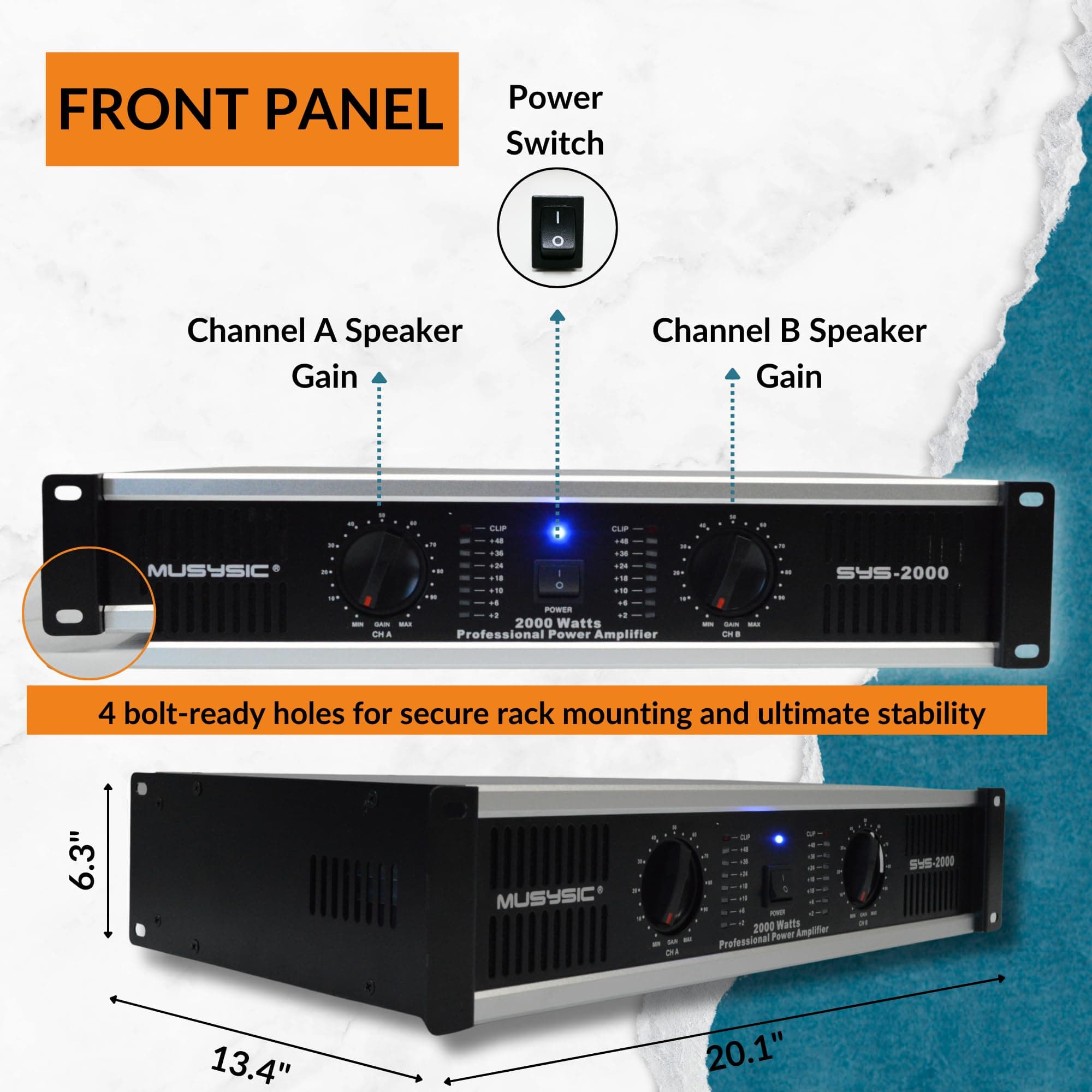 MUSYSIC Power Amplifier 2000 Watts | 2 Channel PA Amplifier for Speakers in India - view 3
