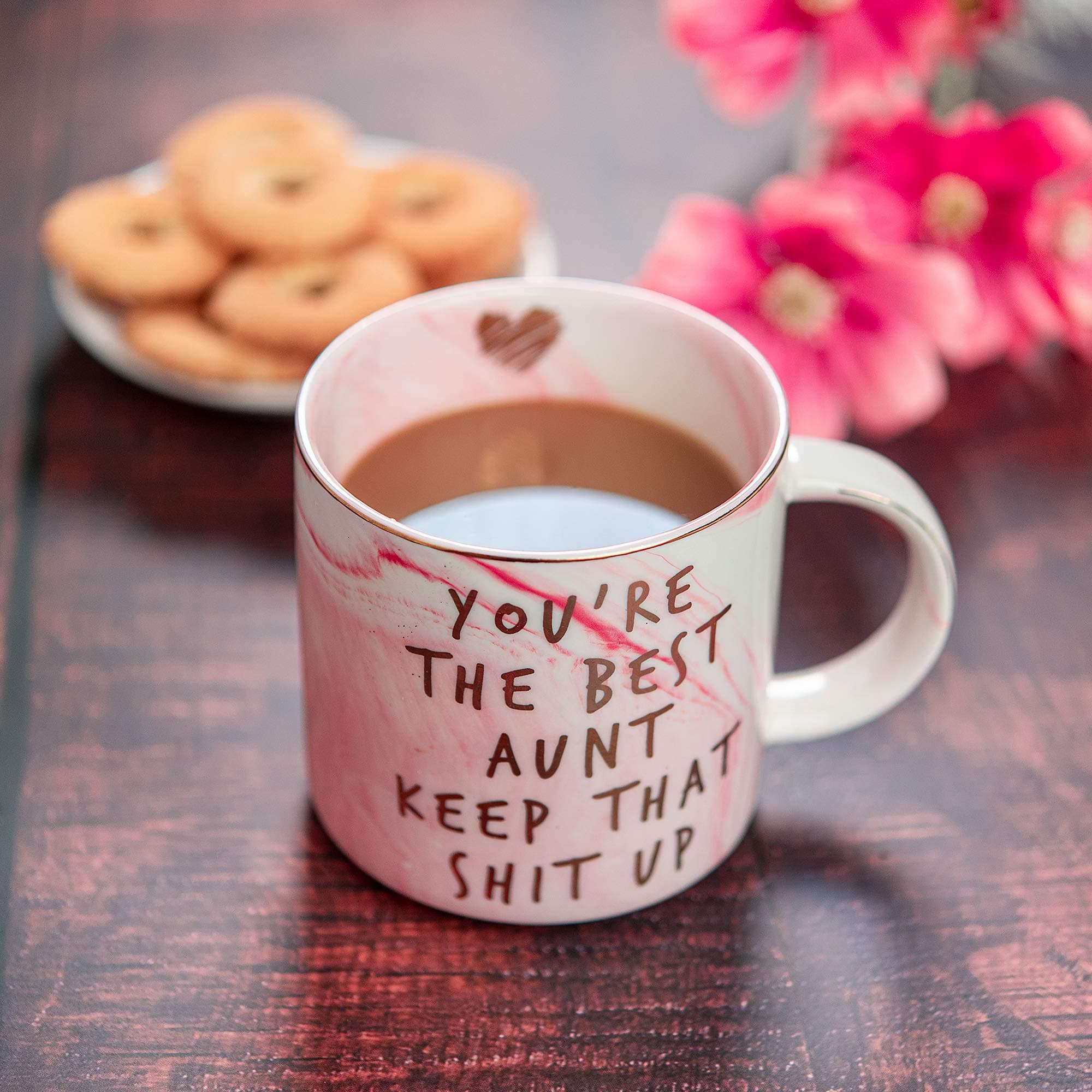 Hendson Aunt Gifts from Niece, Nephew - You're The Best Aunt Keep That S Up - Funny Present for Auntie - BAE Best Auntie Ever Gifts for Birthday - Great Favorite Aunty Mug, Ceramic Coffee Cup | Pink Marble Design - view 7