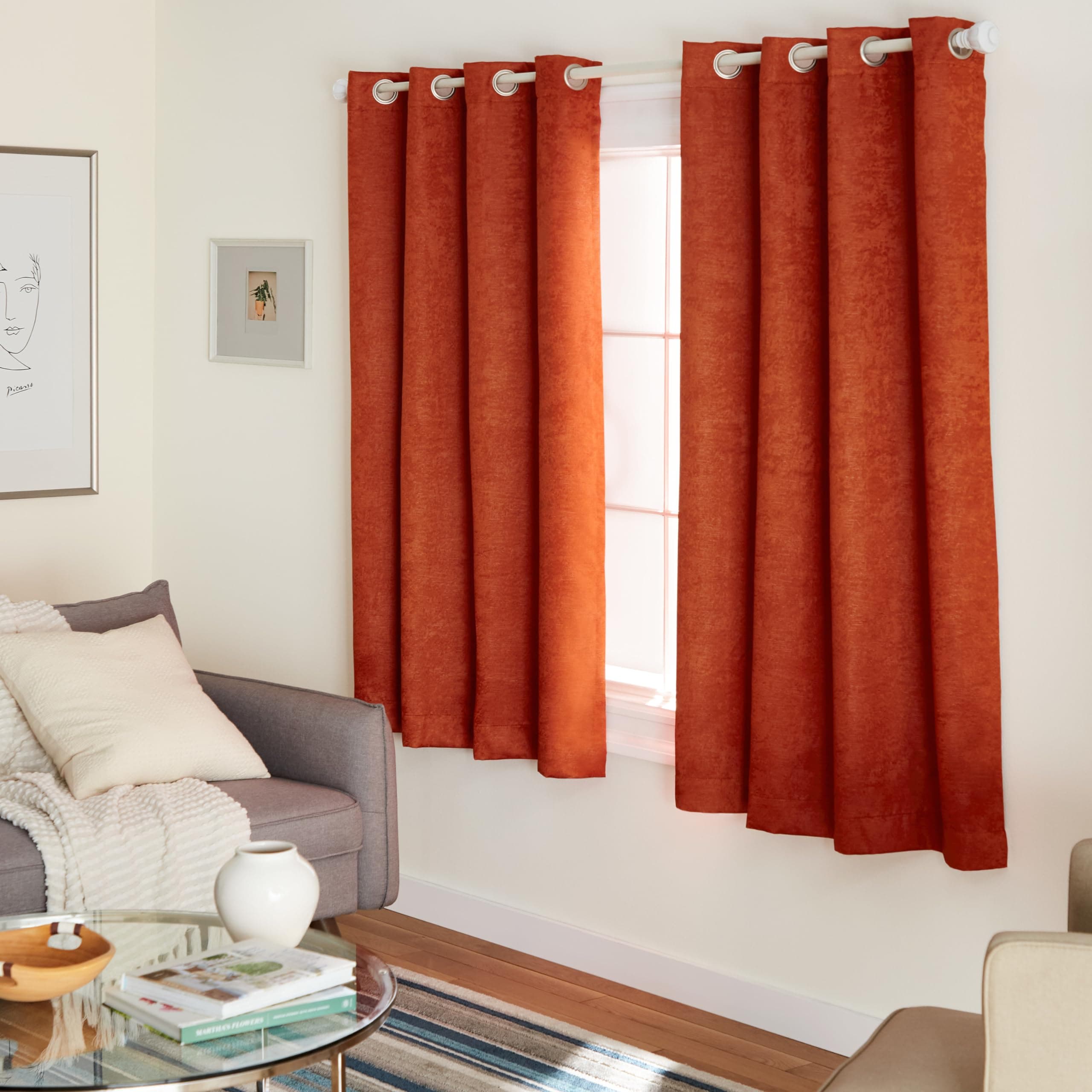 TOWN & COUNTRY EVERYDAY Lustre Solid Heavyweight Textured Sateen Indoor Curtains, Room Darkening, 2-Pack, 52"x63", Mecca Orange - main product image