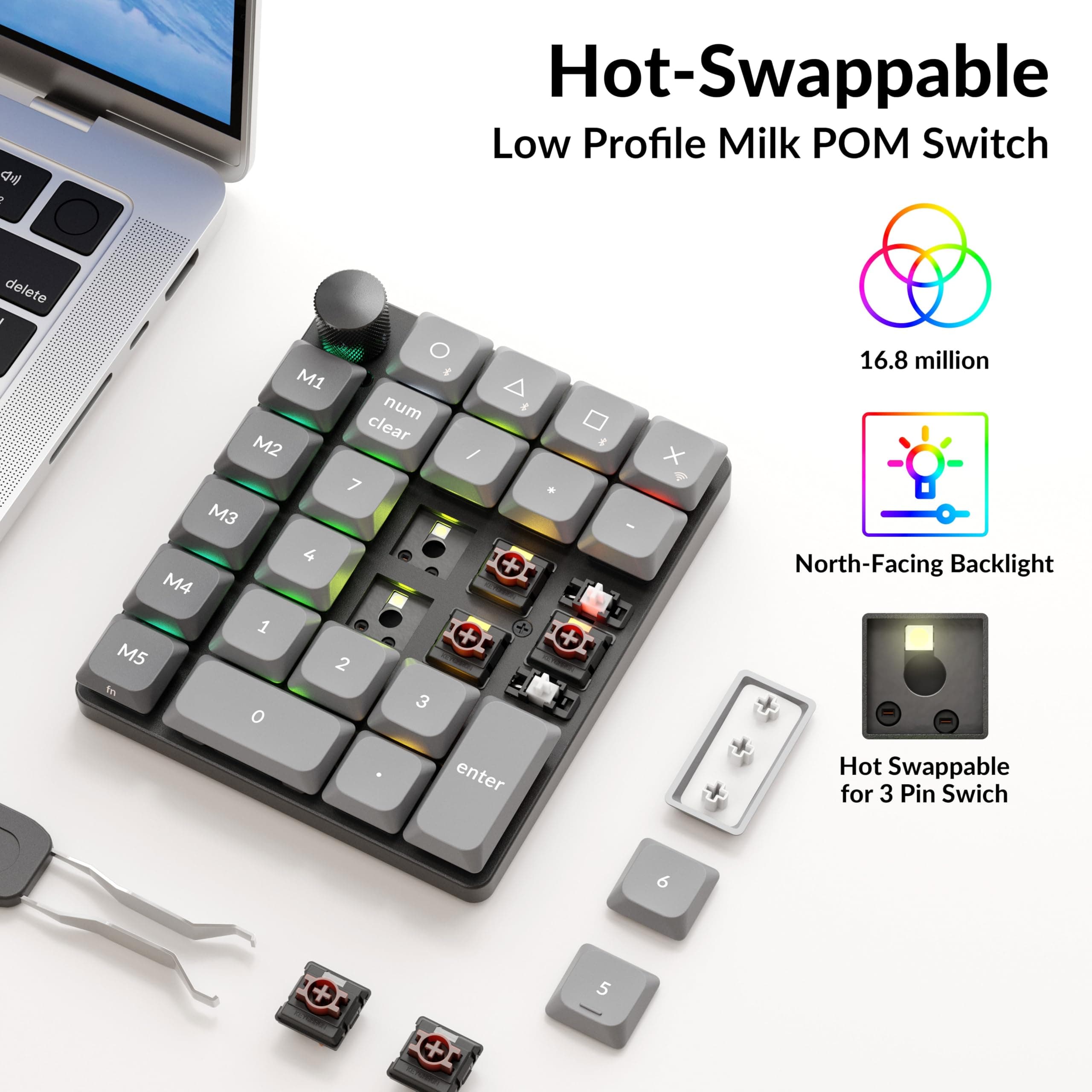 Keychron K0 Max Wireless Low-Profile Numeric Pad with RGB & Bluetooth 5.3 | Programmable, Hot-Swappable Brown Switch, 27 Keys - view 6