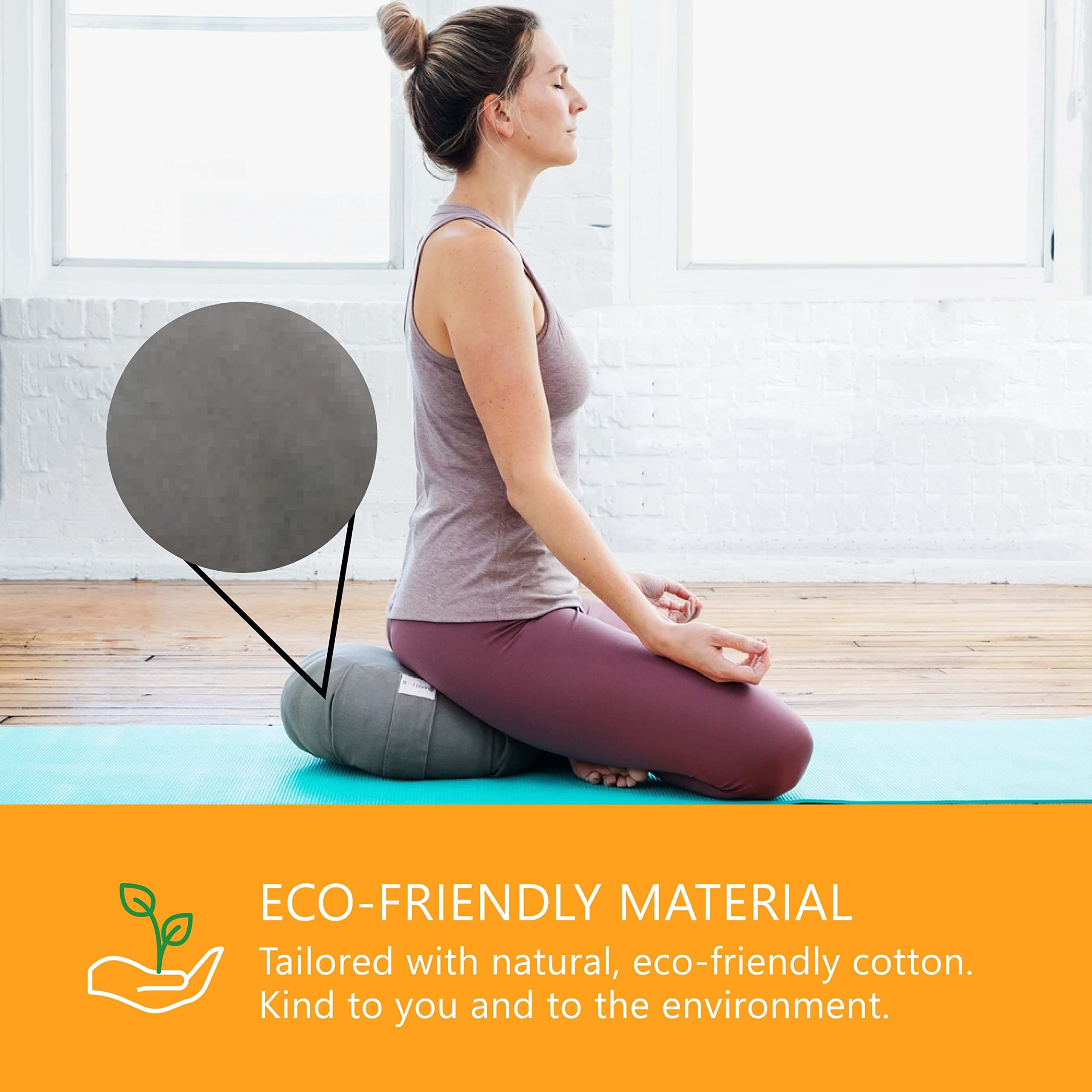 Sol Living Zafu Meditation Cushion 28" x 10" | Organic Cotton Support for Yoga & Meditation - view 4