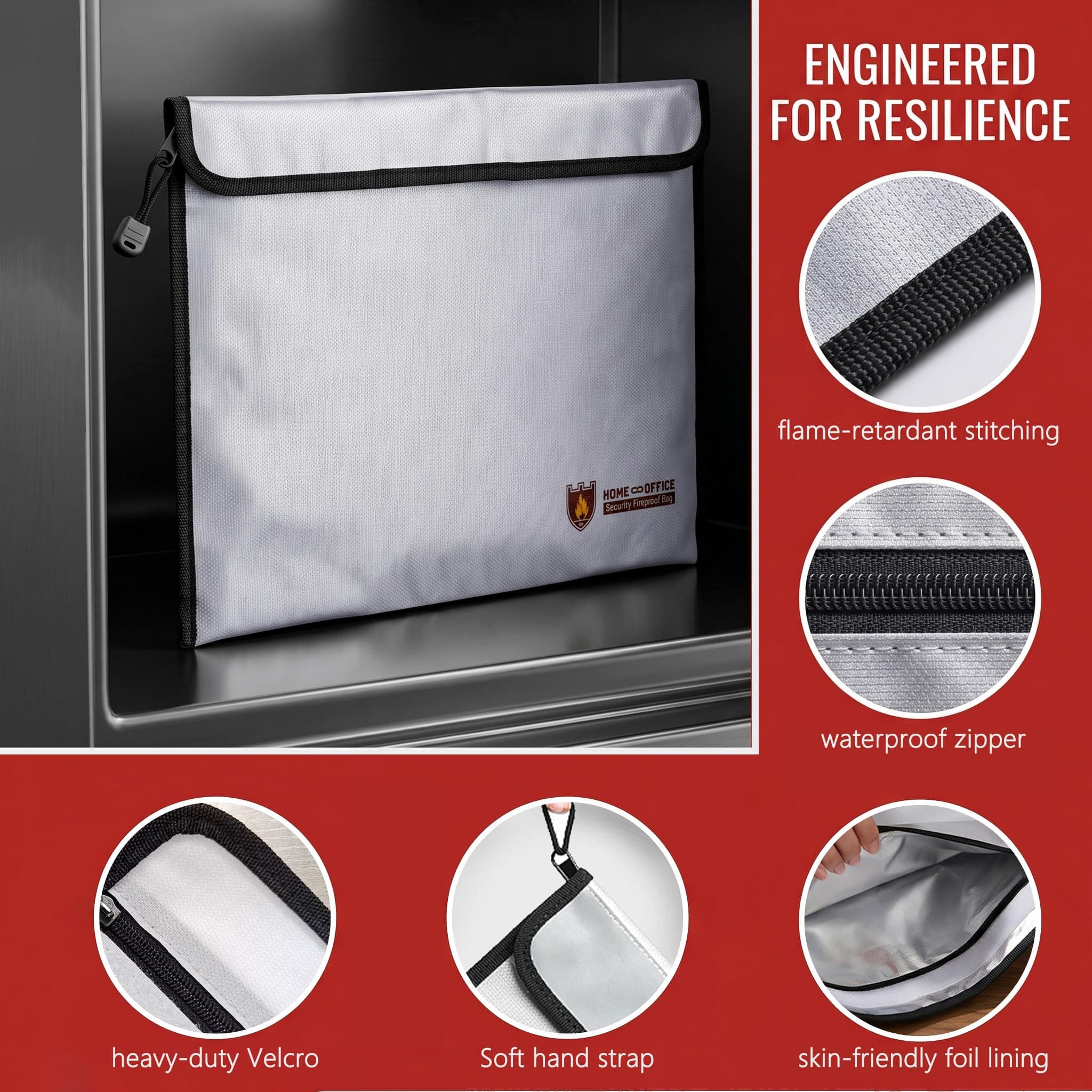 Geban Fireproof Document Bag 15'' x 11'' (2 Pack, Silver) | Waterproof & Heat-Resistant for Valuables - view 3