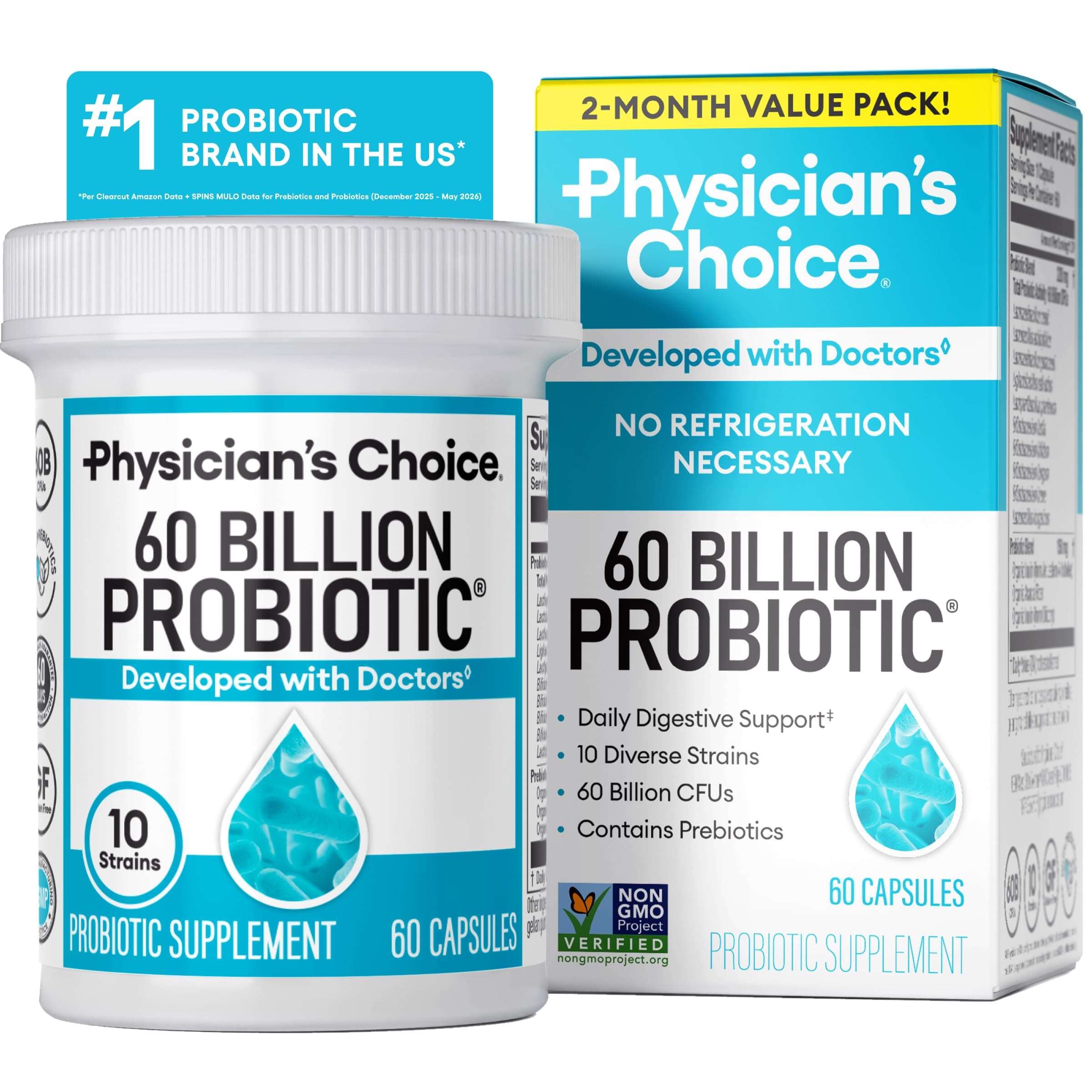 Physician's CHOICE Probiotics 60 Billion CFU 60 Count | Supports Digestive & Gut Health - main product image