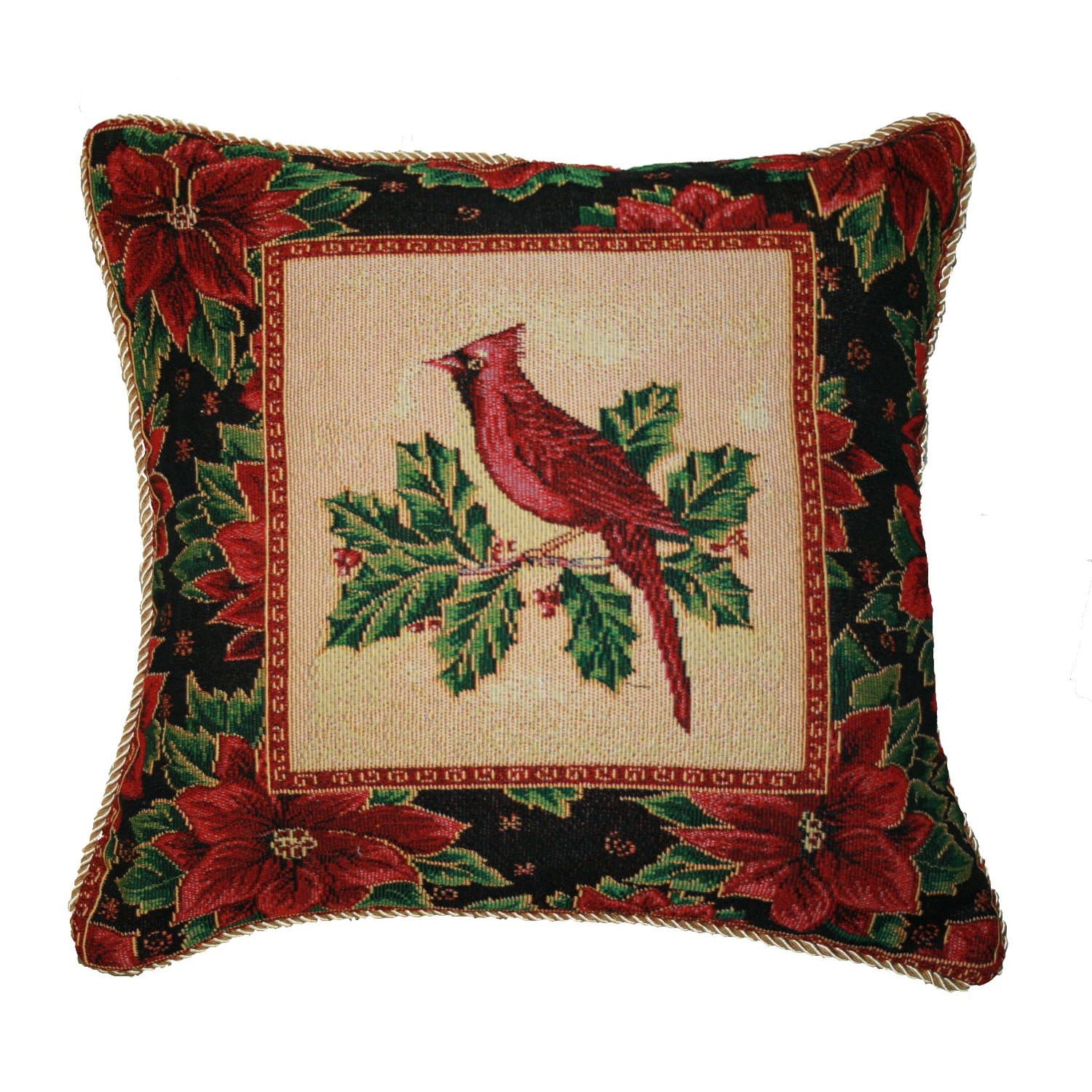 Violet Linen Decorative Christmas Cardinal Design Tapestry, 18" x 18" Cushion Cover | Festive Holiday Style - main product image