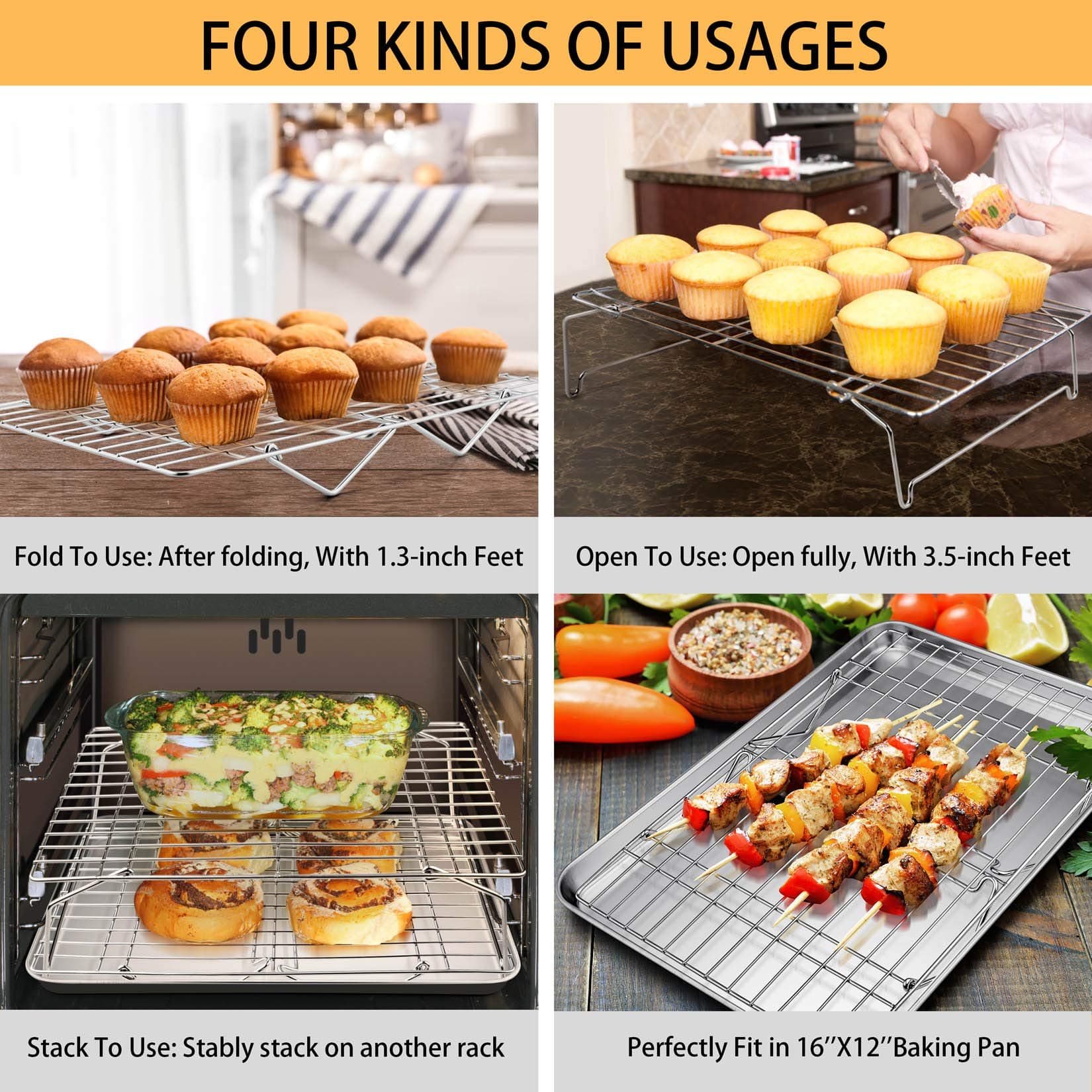 P&P CHEF 4-Tier Cooling Rack Set, Stainless Steel Stackable 15" x 10" | Durable & Rust-Free - view 4