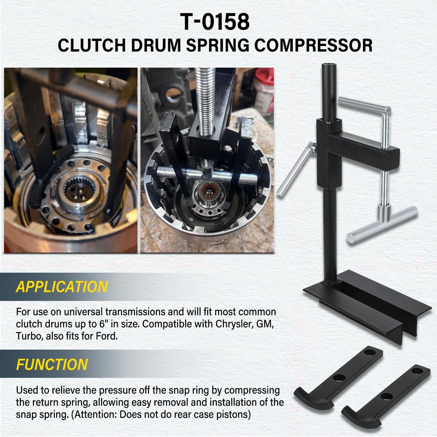 Bonbo T-0158 Universal Clutch Drum Spring Compressor Heavy Duty Steel | Adjustable Deep Drum Tool - view 3
