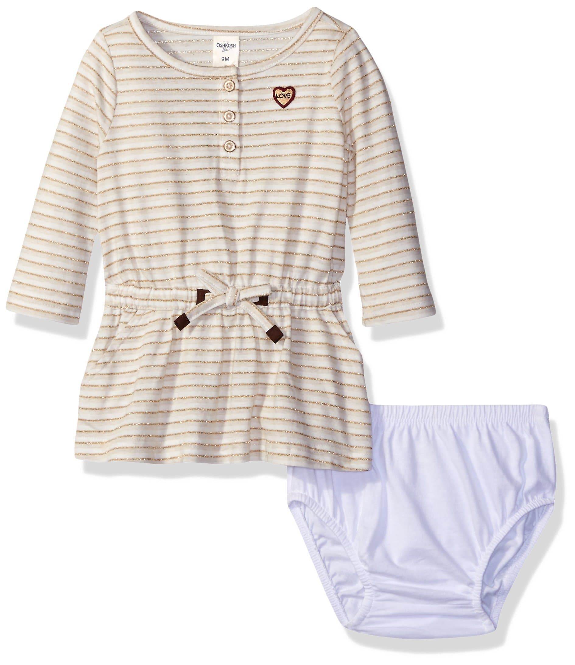 OSHKOSH B'GOSH Baby Girls' Striped Knit Dress - Beige - 12 Months | Casual Baby Dress with Long Sleeve — Beige / 3 Months