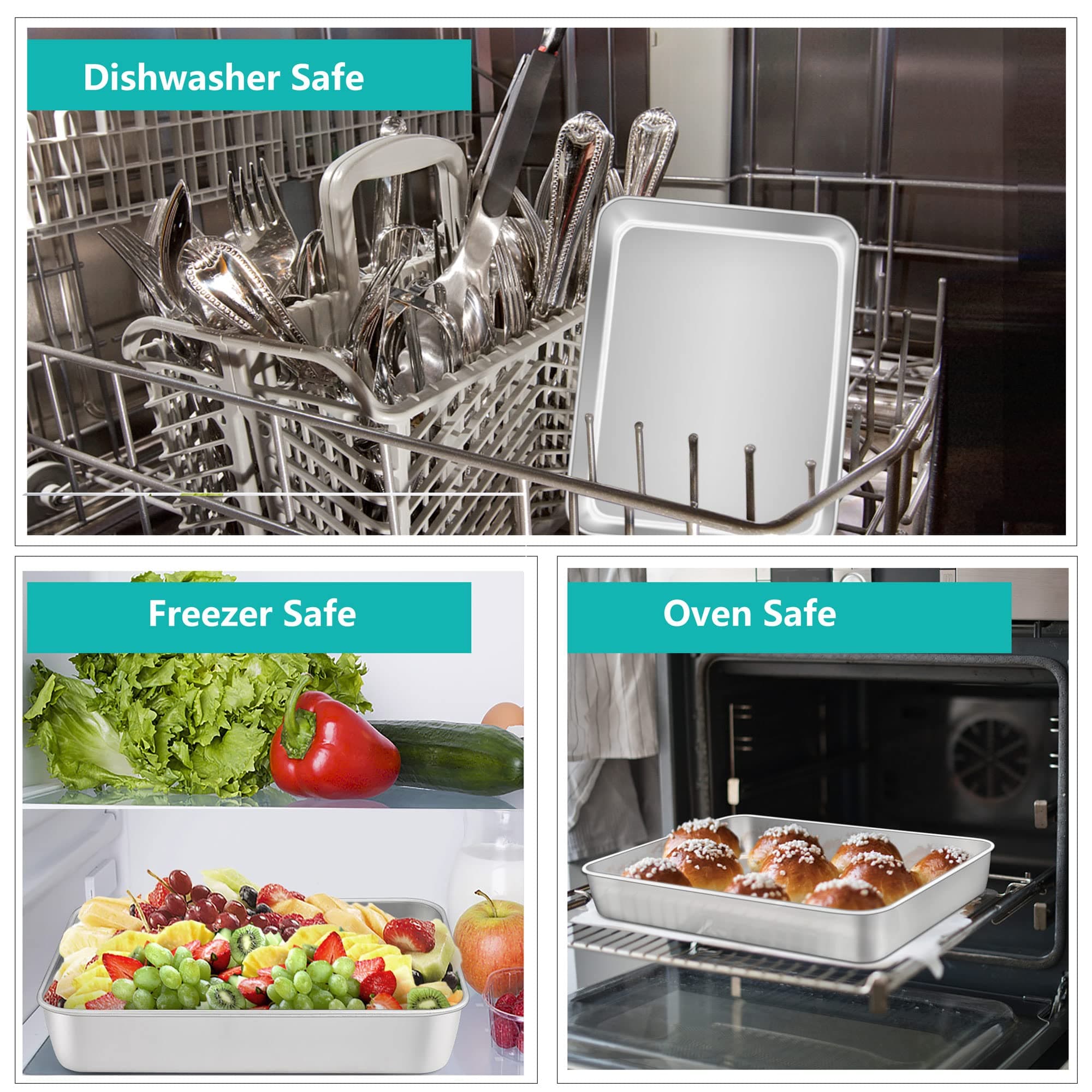 TeamFar Lasagna Pan 12.3" x 9.75" x 2" | Heavy Gauge Stainless Steel, Deep Sides, Dishwasher Safe - view 6