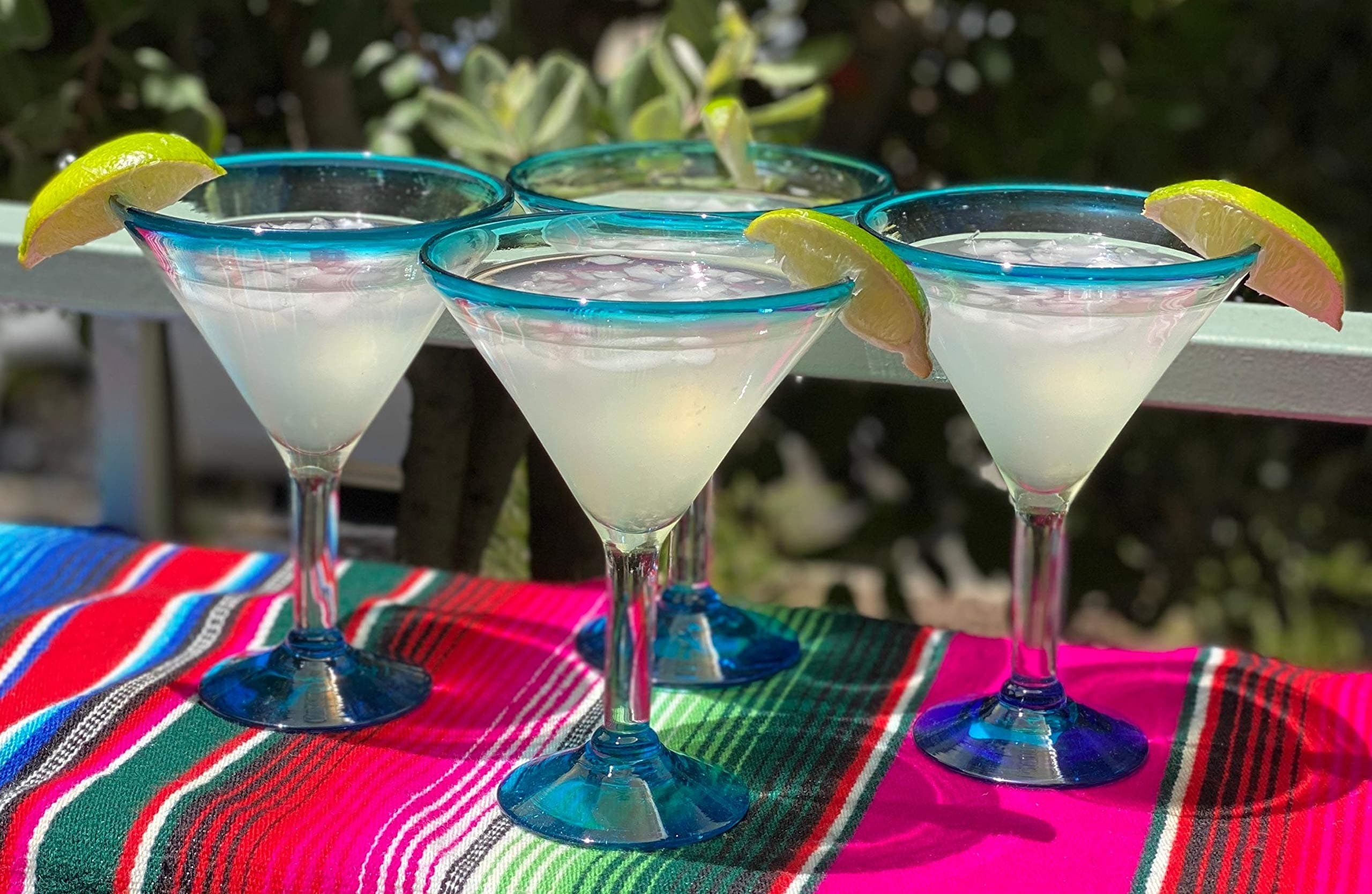 Dos Sueños Aqua Rim Margarita Glasses Set of 4 | Hand Blown Mexican Glassware - view 4