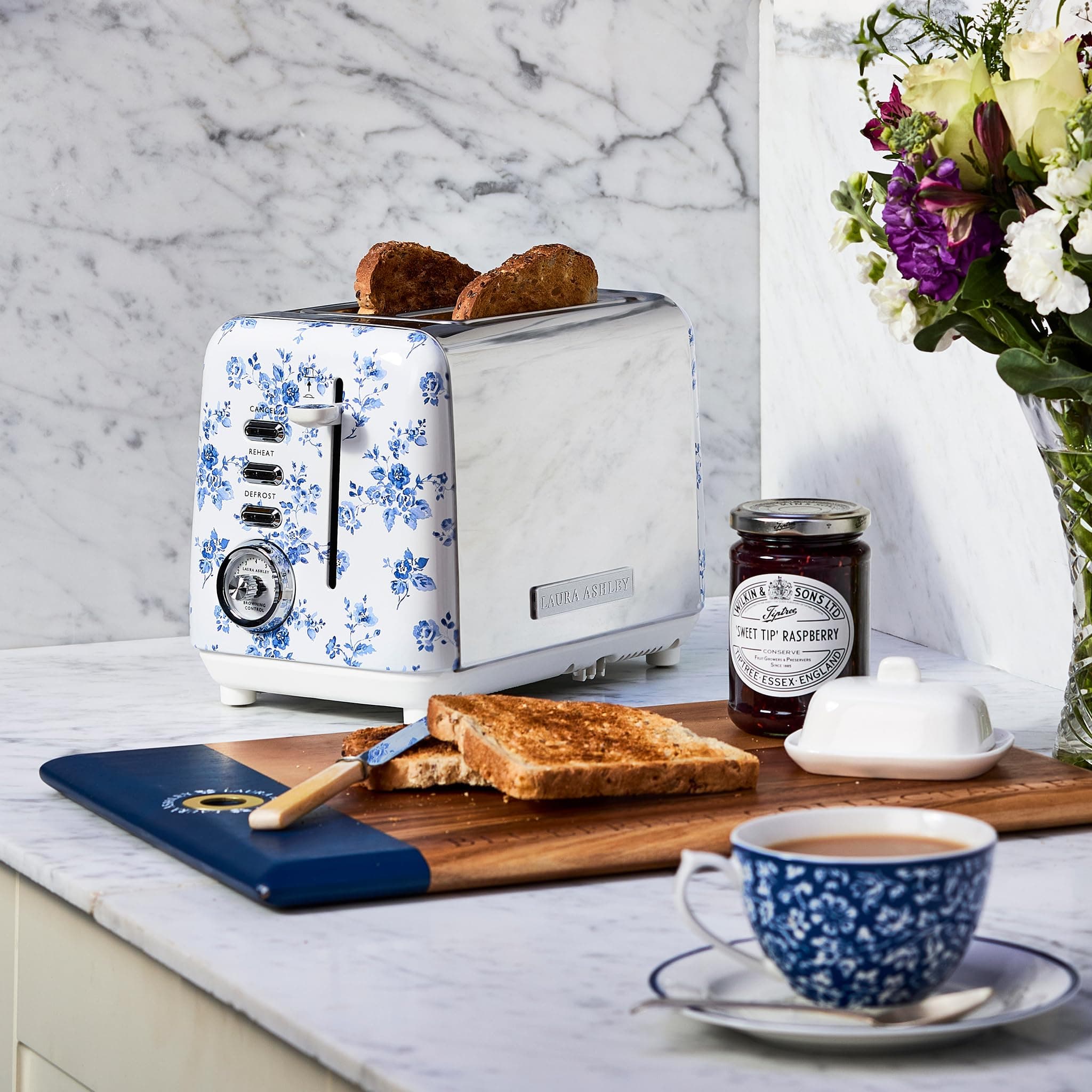 Laura Ashley China Rose 2 Slice Toaster | Wide Slot, Even Browning, 7 Levels, Compact Design - view 2