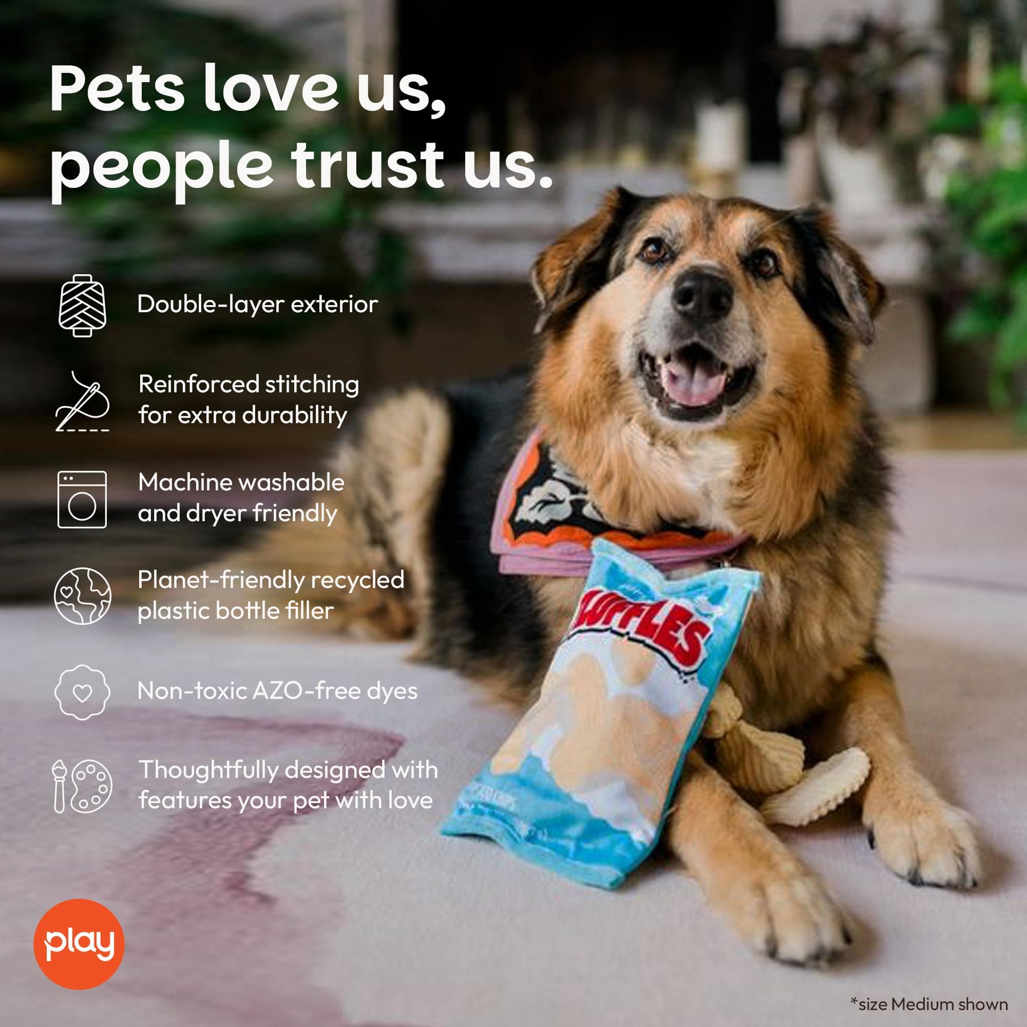 P.L.A.Y. Snack Attack Fluffles Chips Dog Toy Medium | Durable Squeaker Chew Toy for Medium & Large Dogs - view 4