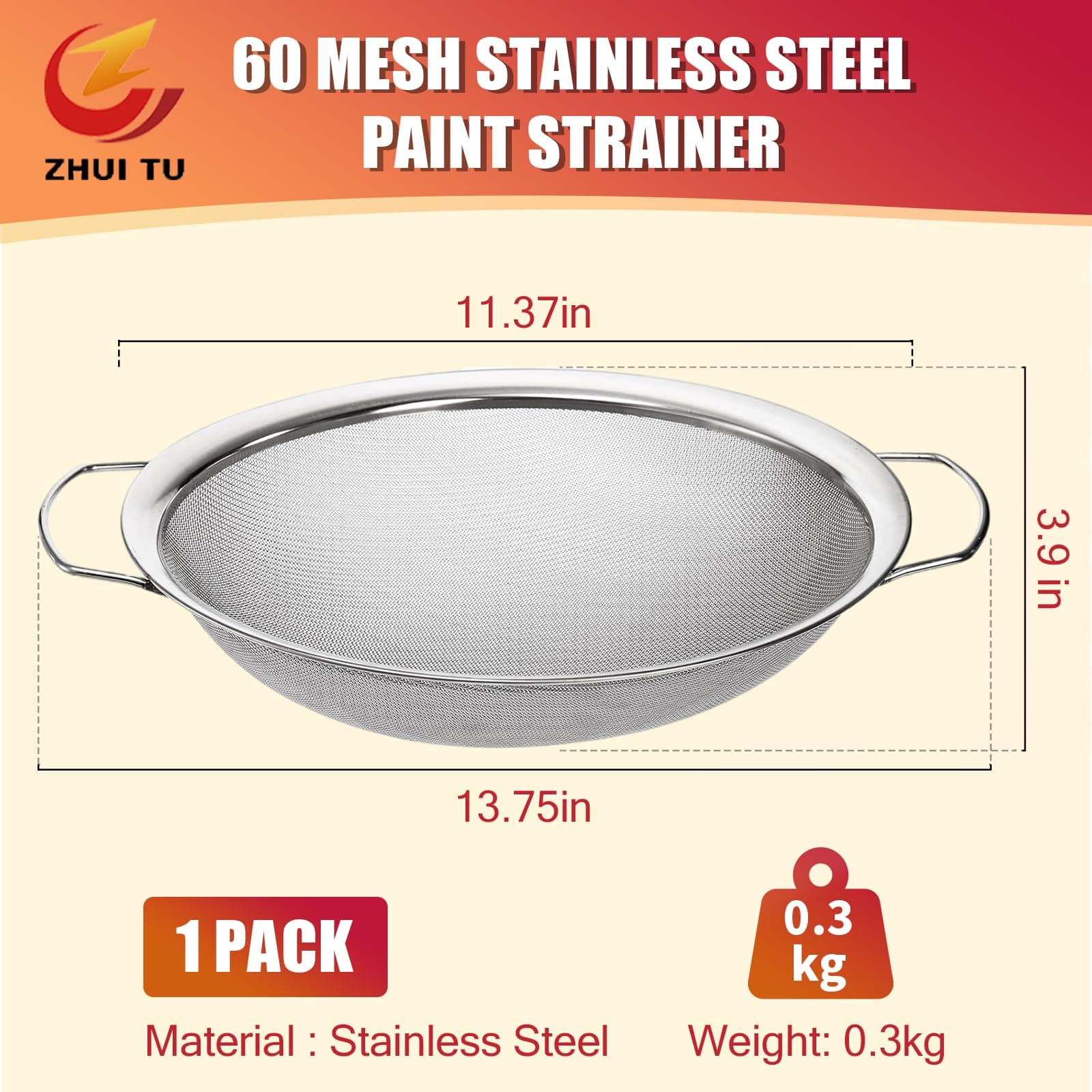 ZHUITU Fine Mesh Paint Strainer 60 Mesh Stainless Steel 5 Gallon Bucket | Ultra-Fine Filter for Paint & More - view 2