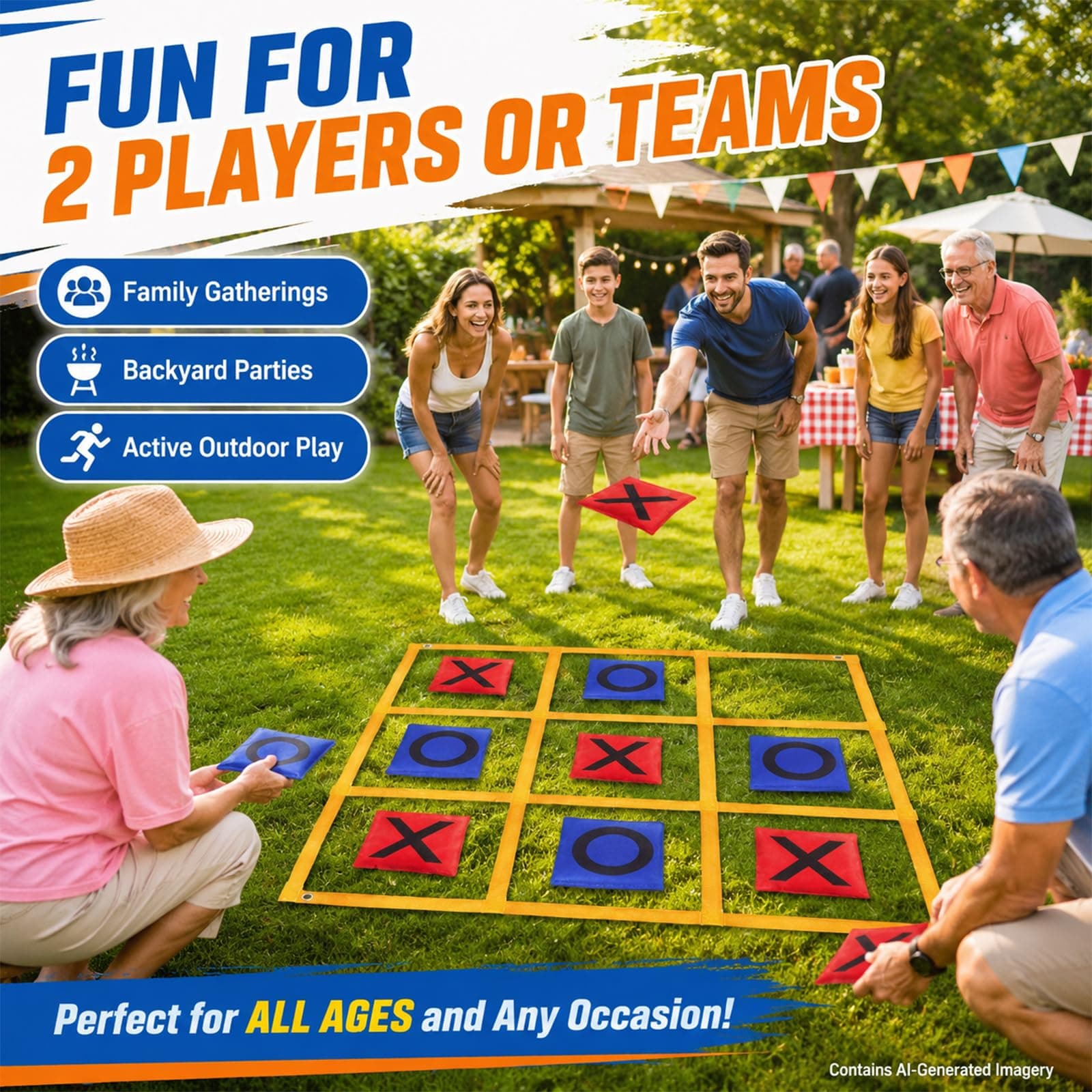 Gocasmus 4ft x 4ft Outdoor Giant Tic Tac Toe Game | Portable Lawn Family & Kids Fun - view 2