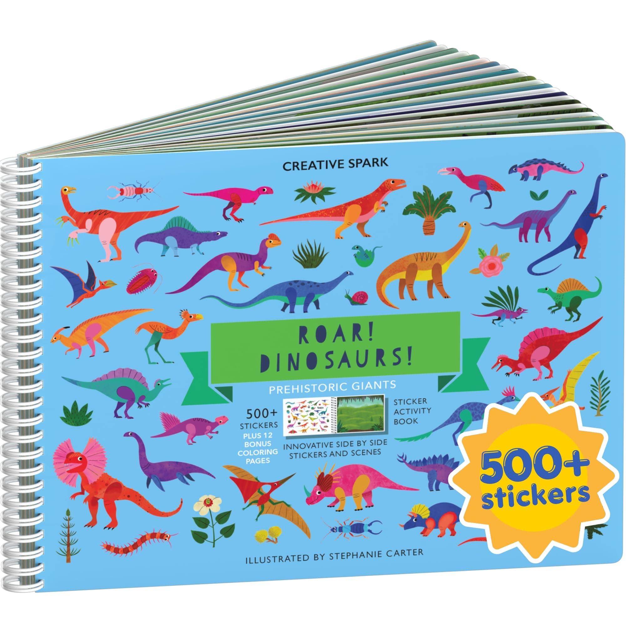 CUPKIN Dinosaur Sticker Book Activity for Kids | Toddler Travel Essentials 500+ Dino Stickers - main product image