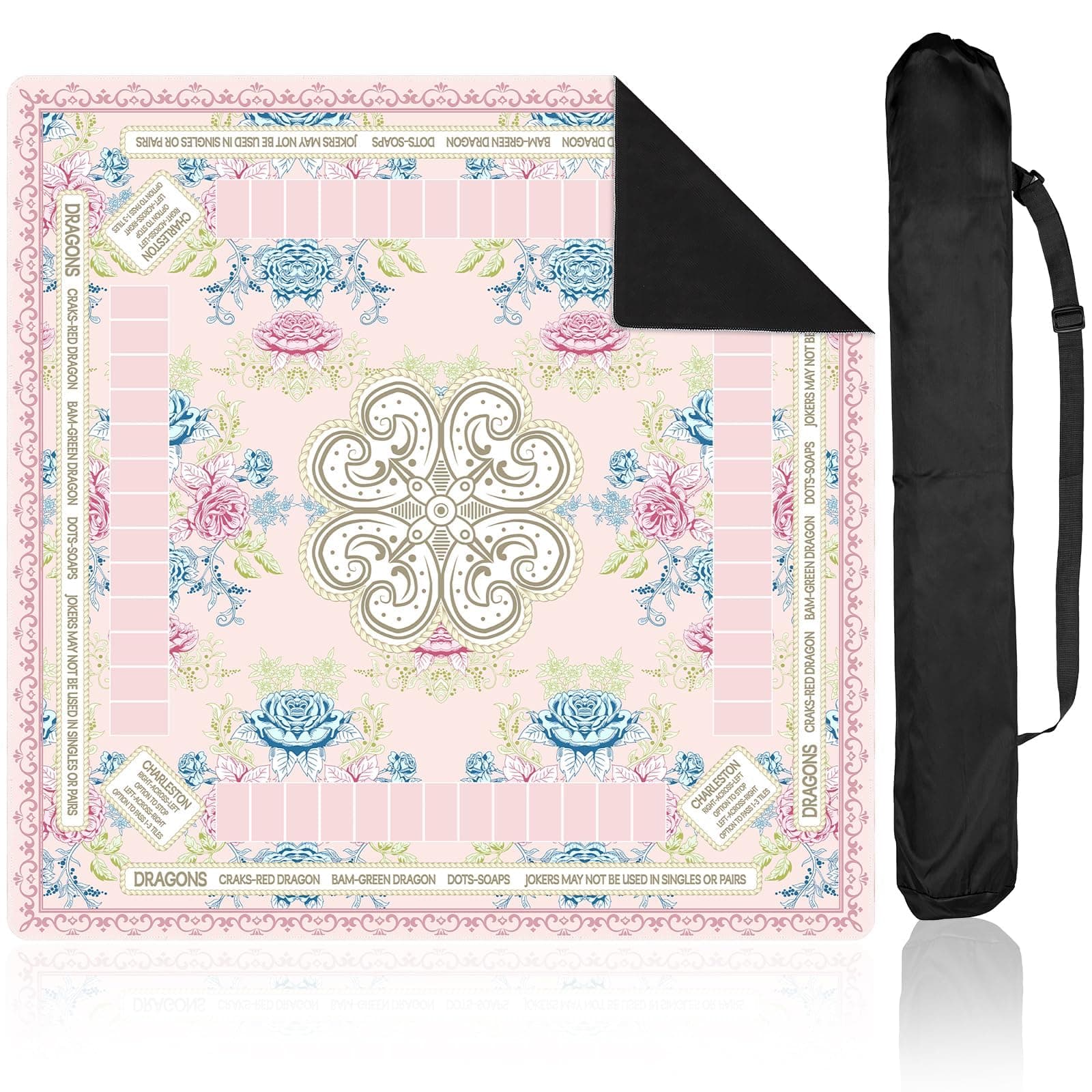 party greeting Chinoiserie Mahjong Mat with Black Carrying Bag 31.5 x 31.5 in | Multi Purpose Game Table Cover