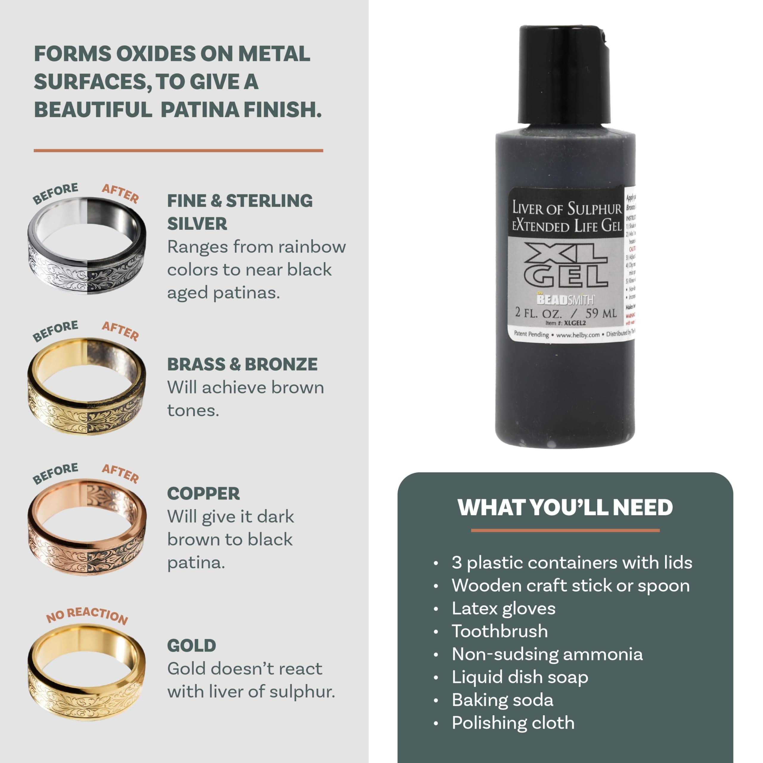The Beadsmith XL Gel Liver of Sulfur 59ml | Extended Life Patina for Metal Art & Jewelry - view 2