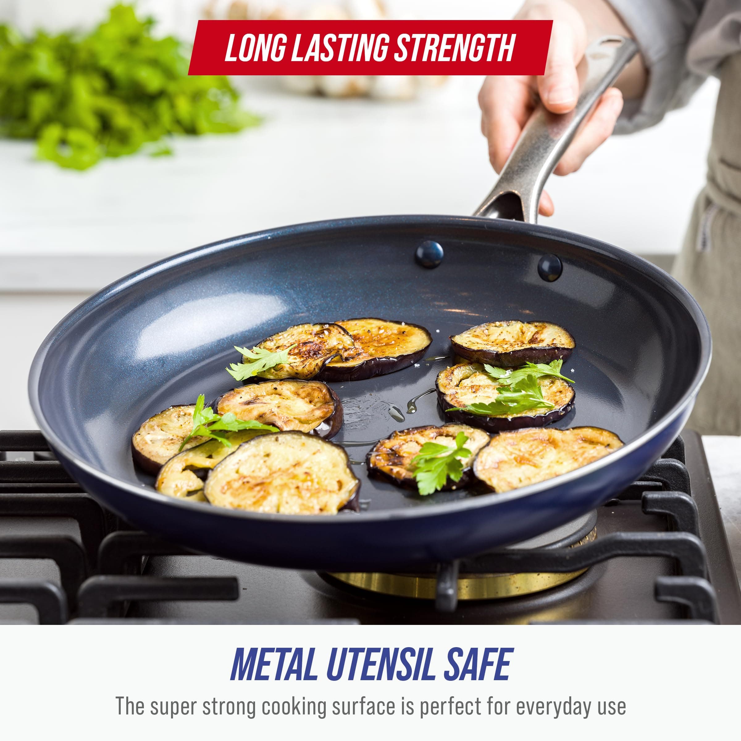 Blue Diamond 12" Diamond Infused Ceramic Nonstick Frying Pan Skillet, Blue | Diamond-Infused Ceramic Coating for Durability - view 2