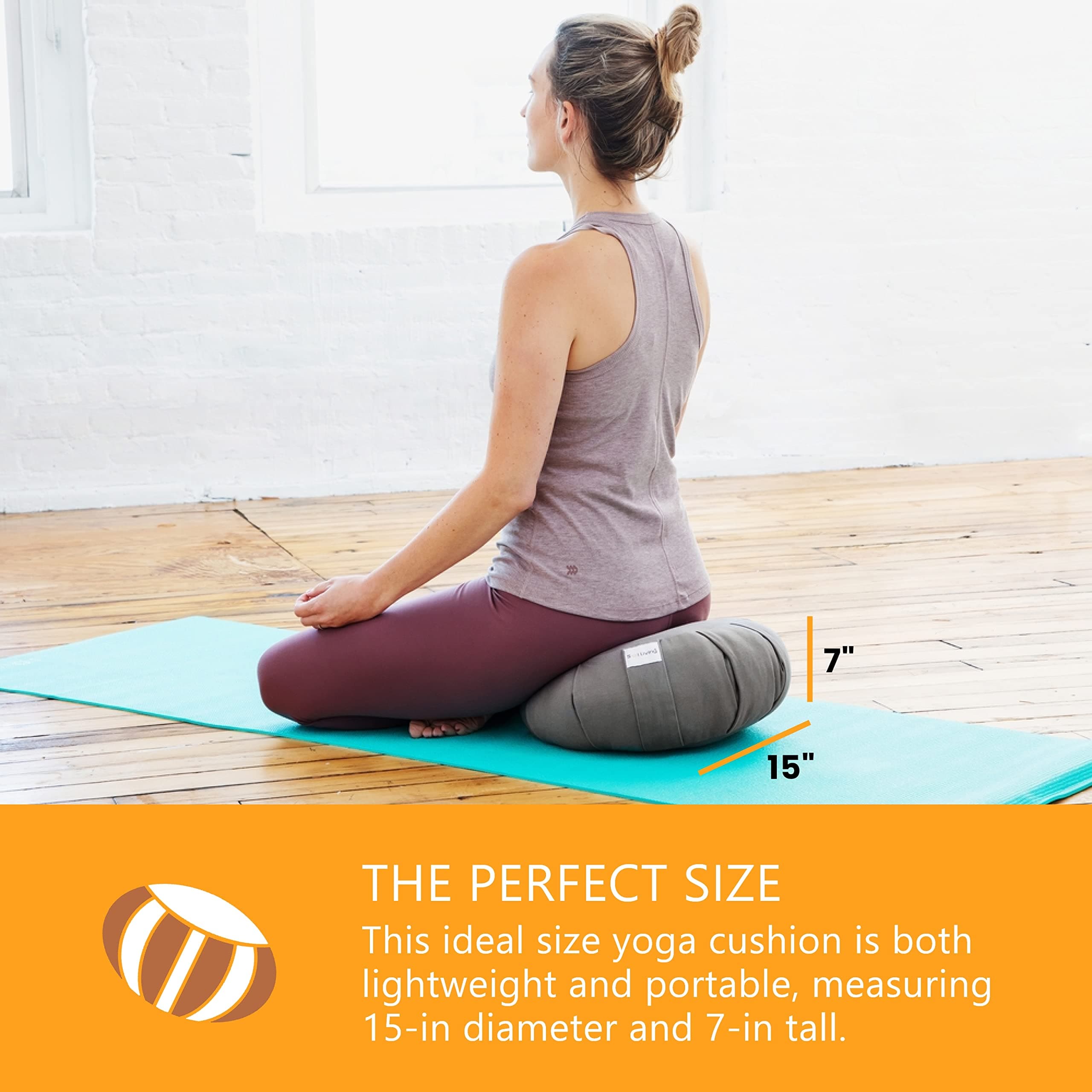 Sol Living Zafu Meditation Cushion 28" x 10" | Organic Cotton Support for Yoga & Meditation - view 5