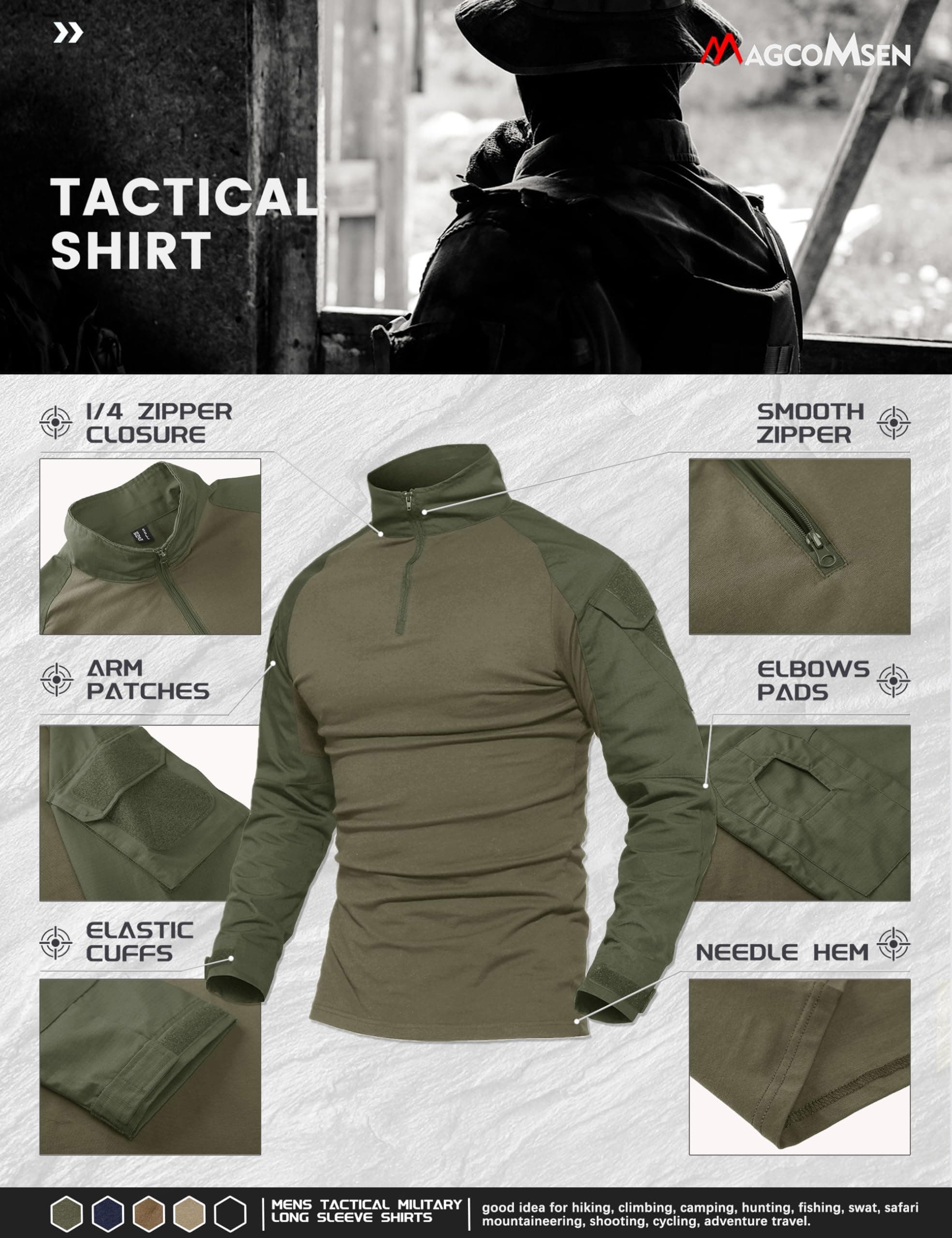 MAGCOMSEN Men's Tactical Military Shirts 1/4 Zip Long Sleeve | Breathable & Durable Army Green - view 4