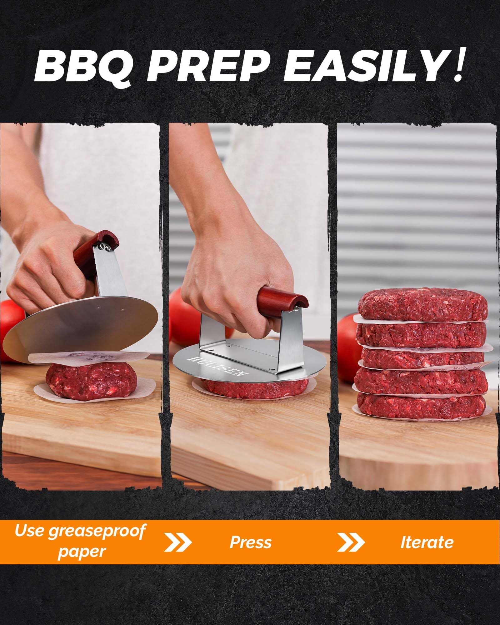 HULISEN Stainless Steel Burger Press 6.2-Inch Round | Effortless Crispy Patties with Wooden Handle - view 6