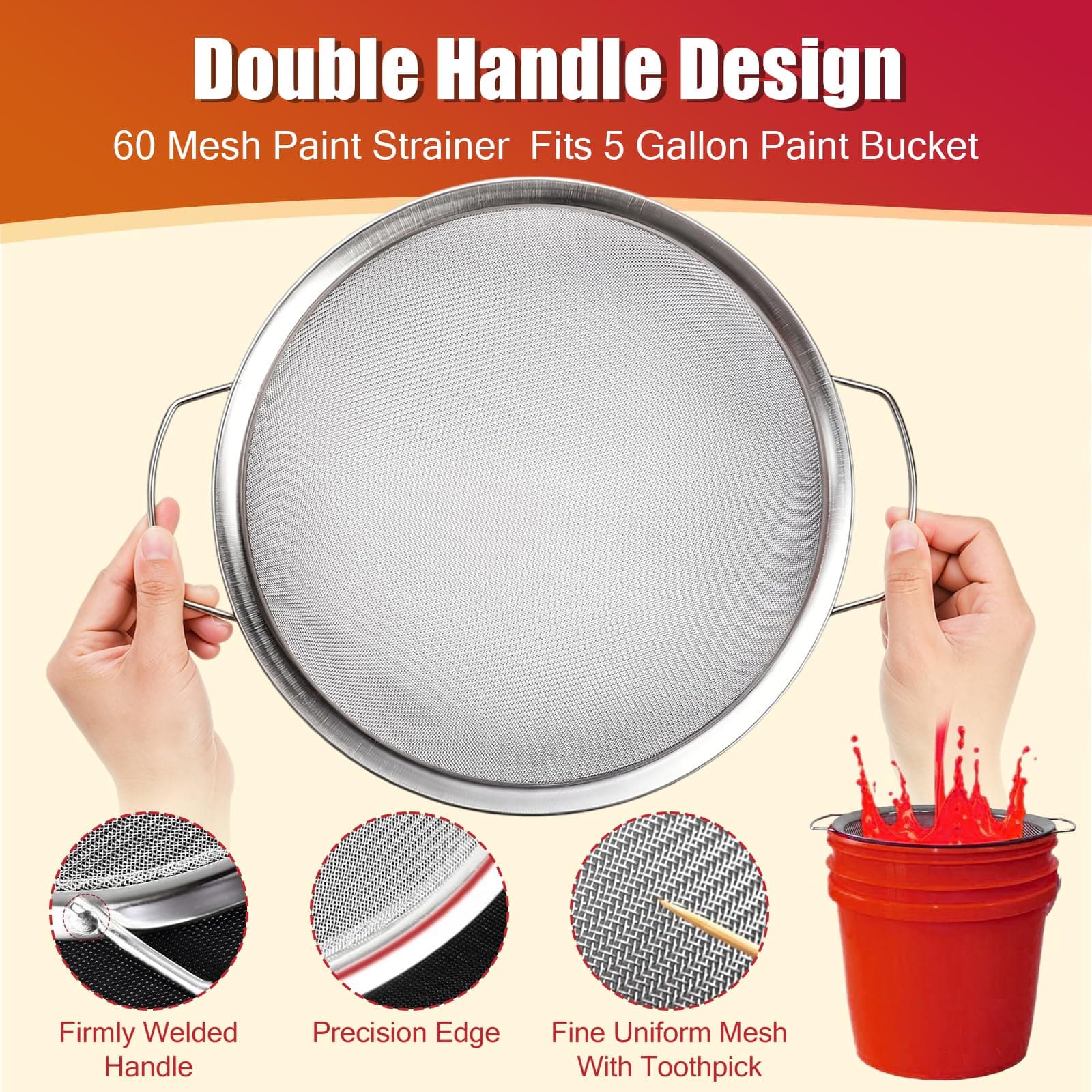 ZHUITU Fine Mesh Paint Strainer 60 Mesh Stainless Steel 5 Gallon Bucket | Ultra-Fine Filter for Paint & More - view 4