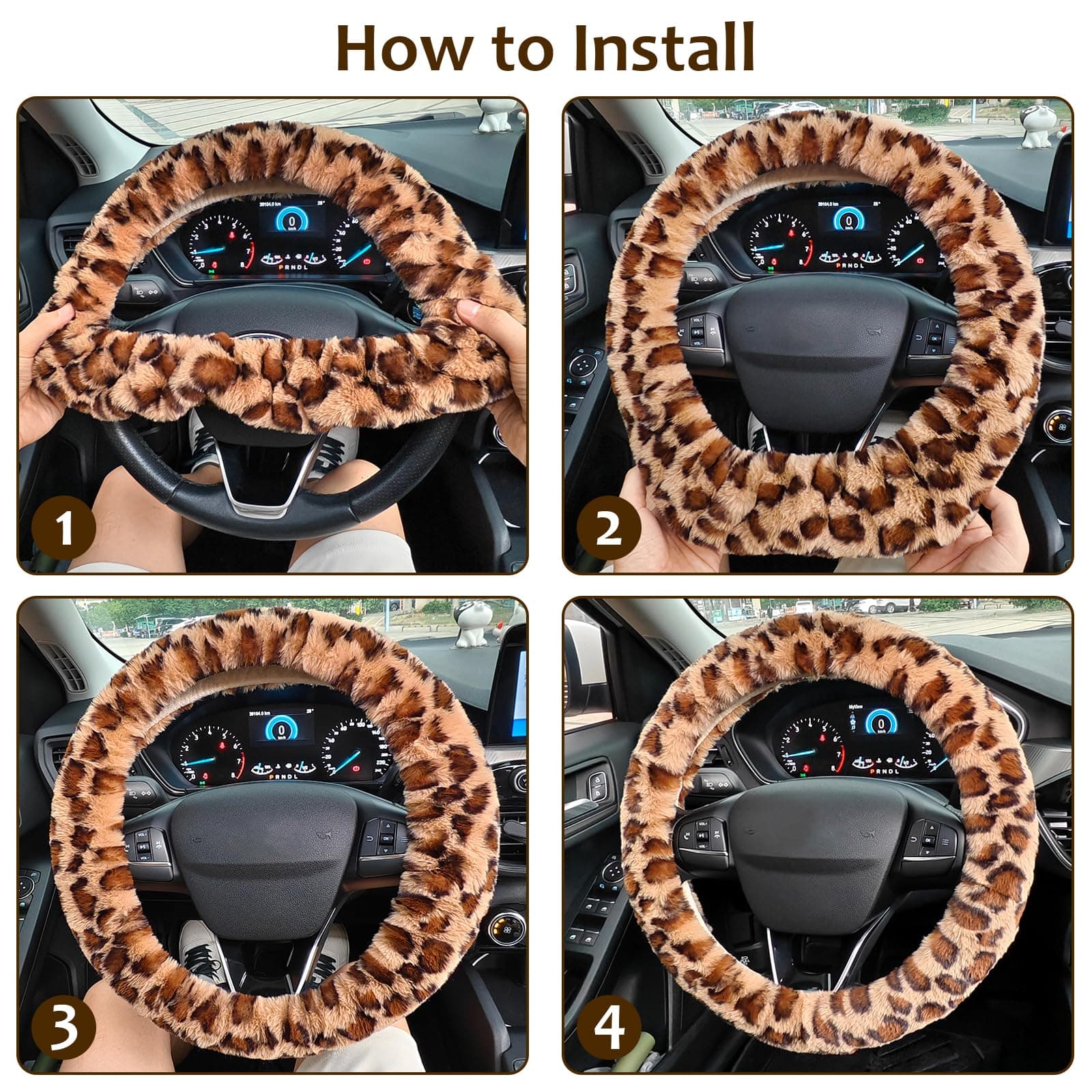 Accmor Fuzzy Car Steering Wheel Cover, Brown | Warm Fluffy Auto Wheel Protector for Men Women - view 6