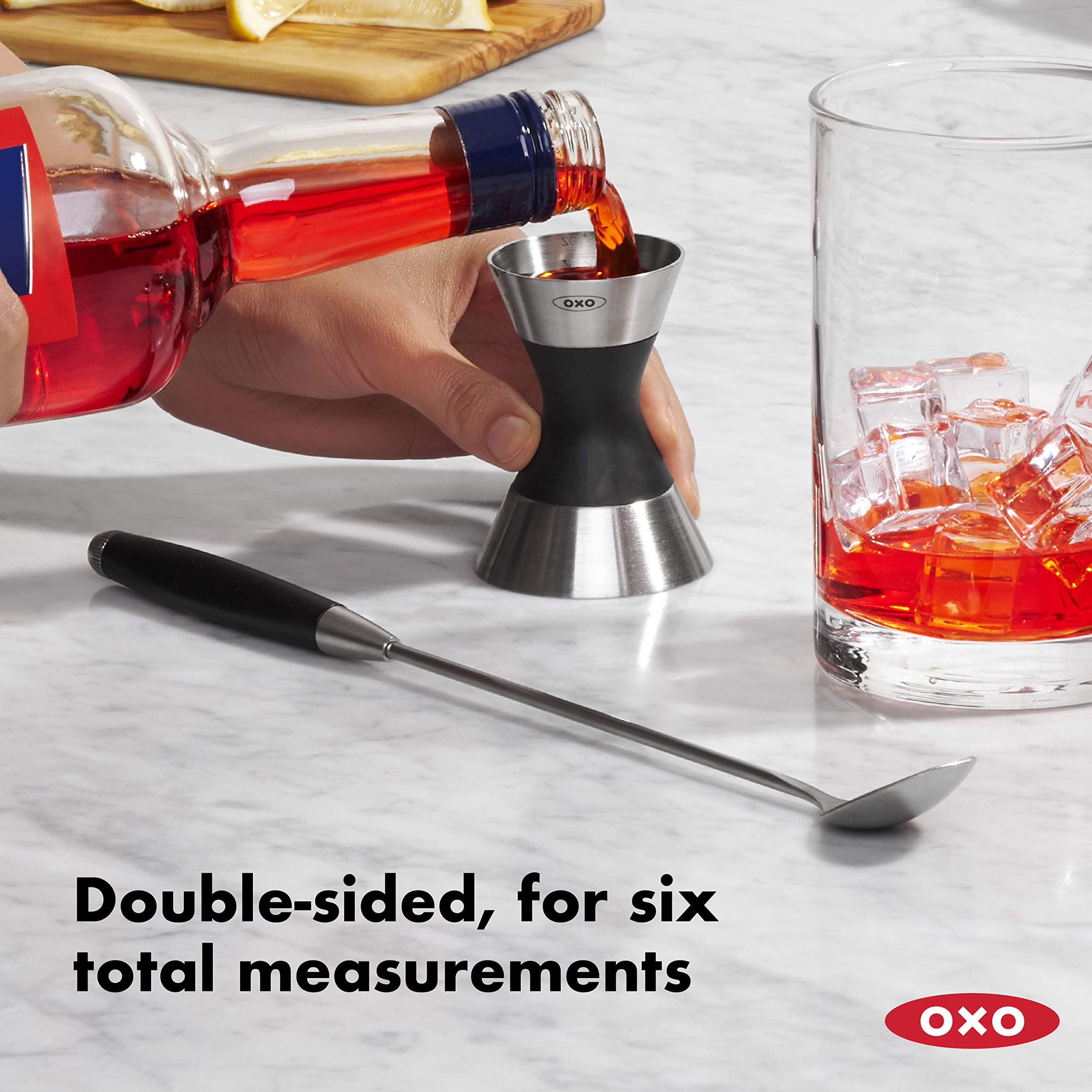 OXO SteeL Cocktail Shaker 24 oz & Double Jigger | Leak-Proof Stainless Steel Bar Set - view 5