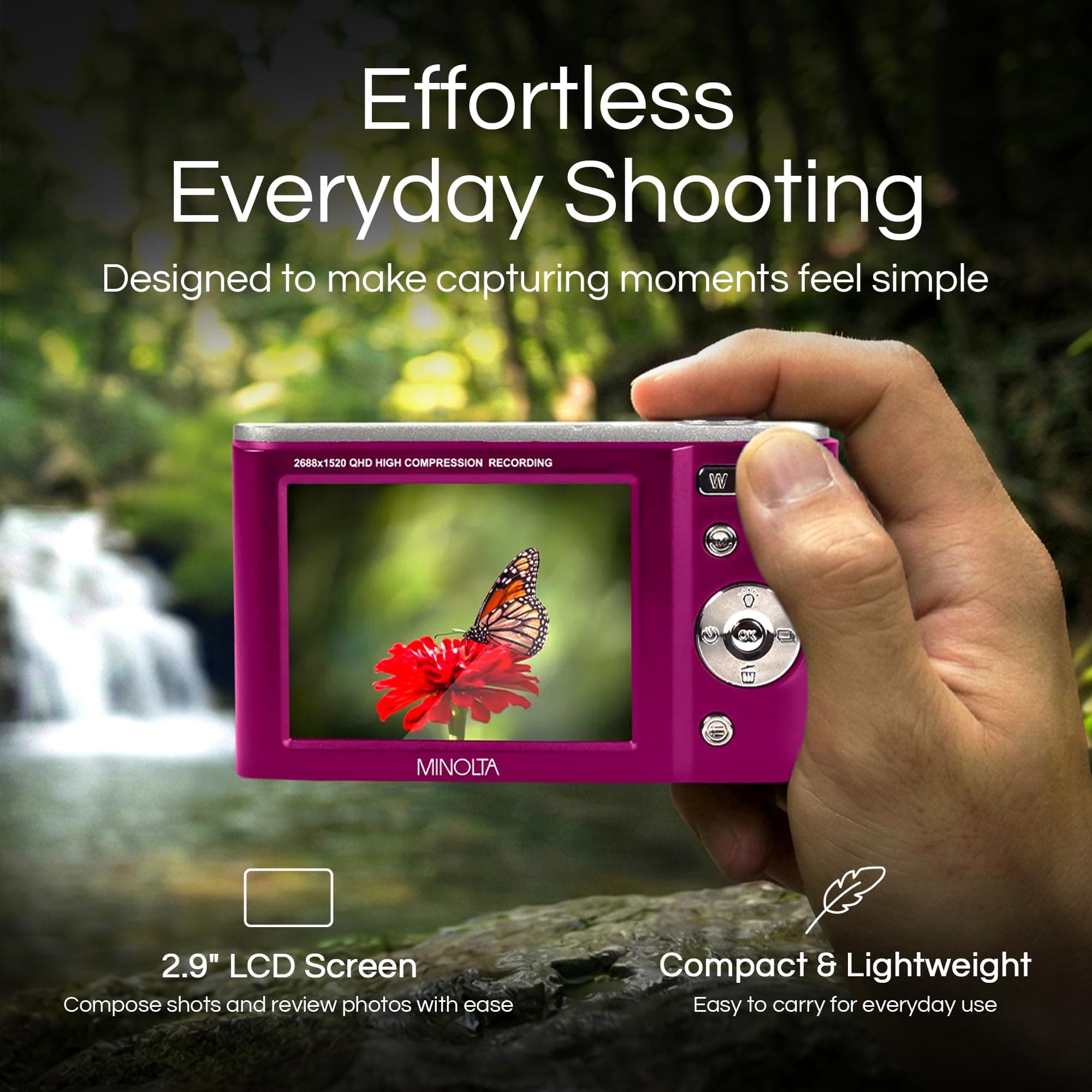 Minolta MND20 44MP Digital Camera 2.7K Ultra HD | Compact, 16X Zoom, Magenta - view 3
