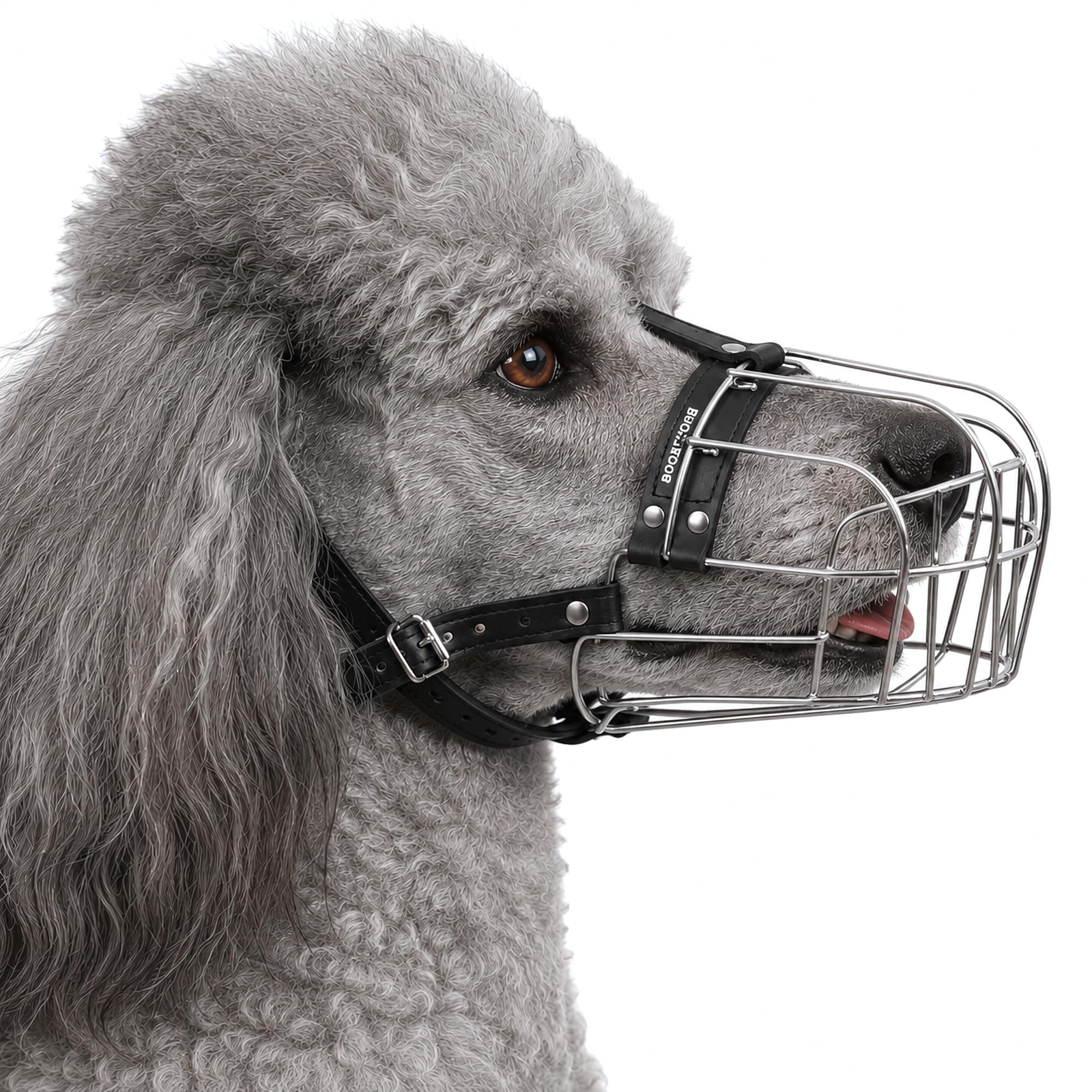 BRONZEDOG Wire Basket Dog Muzzle for Poodle & Medium Dogs | Adjustable Steel Basket with Leather Straps - main product image