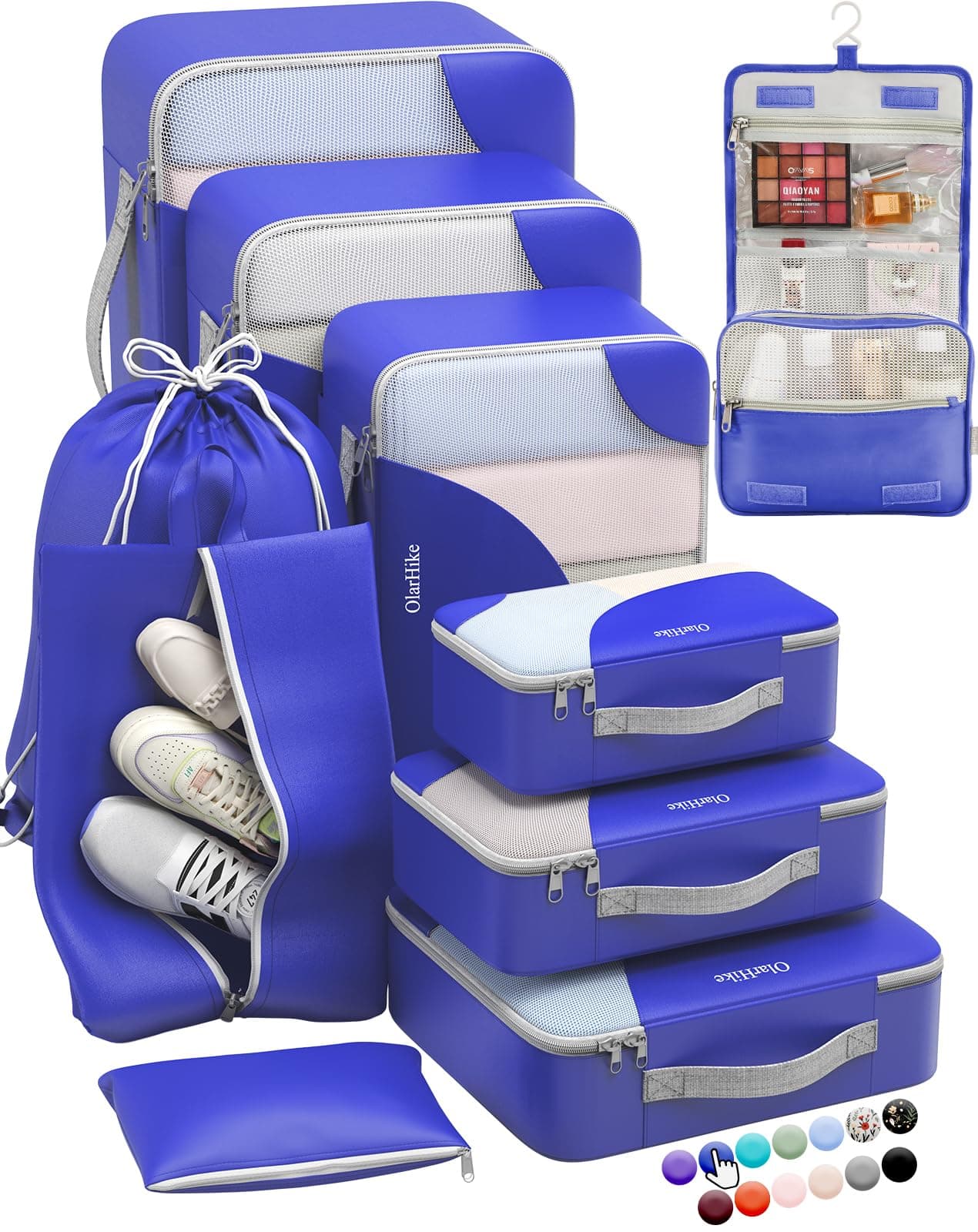 OlarHike 8 Set Packing Cubes for Travel | Durable Suitcase Organizer with Shoe & Toiletry Bag (8 Pack, Cream) — 17 - Blue / 10 Set (For Checked/Large)