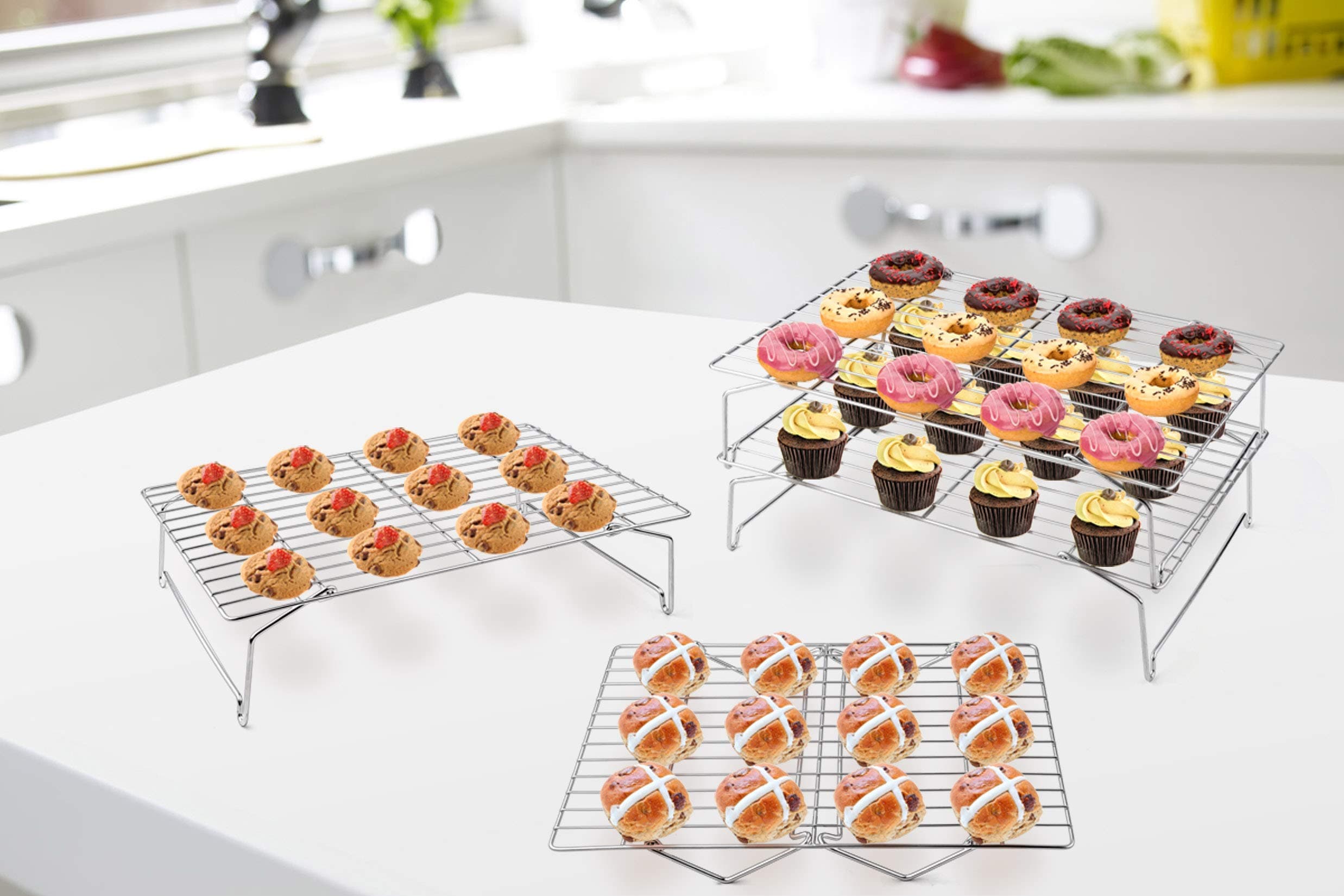 P&P CHEF 4-Tier Cooling Rack Set, Stainless Steel Stackable 15" x 10" | Durable & Rust-Free - view 7
