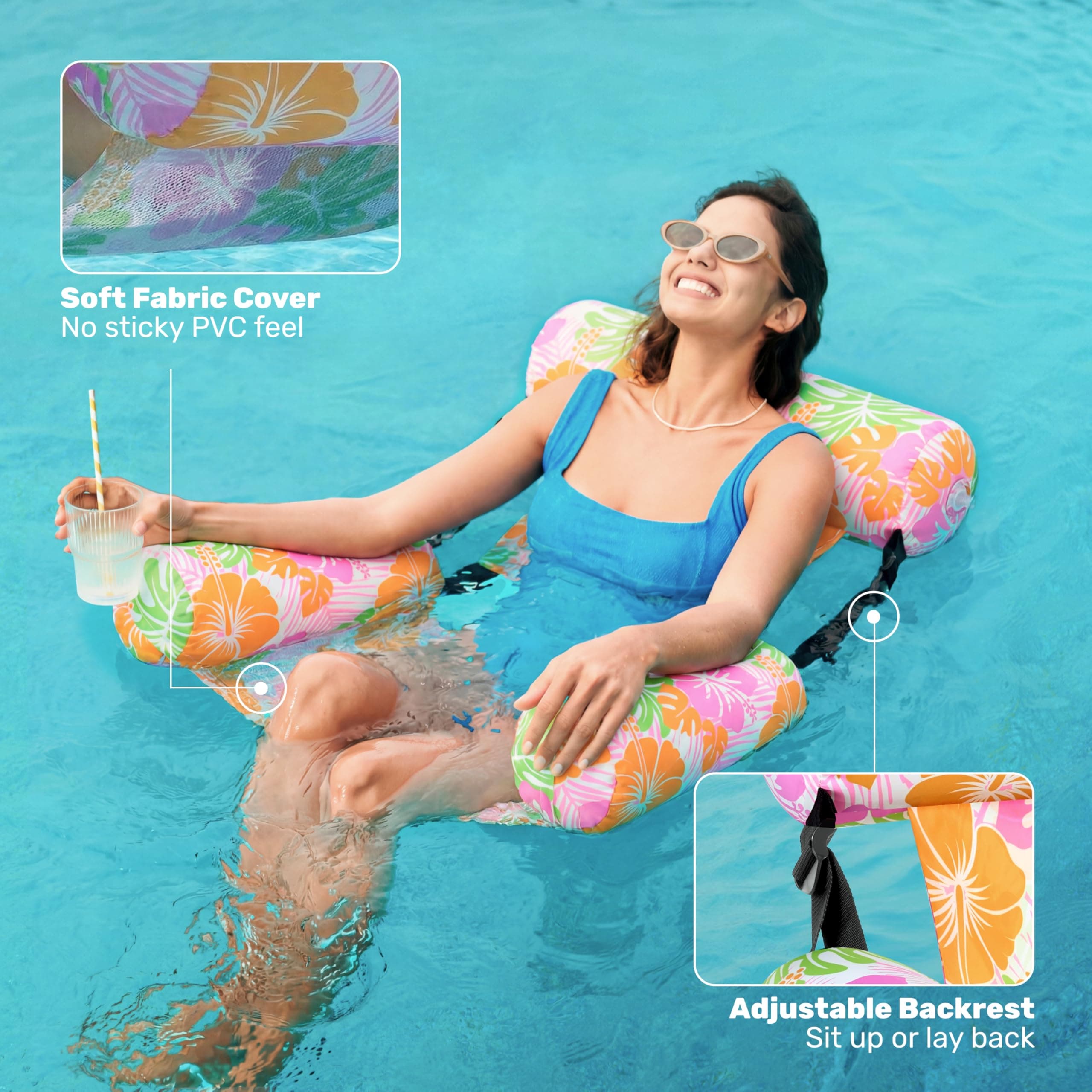 Sloosh Inflatable Pool Floats Lounge Chairs 2-Pack | 113 kg (250 lb) Weight Capacity - view 3