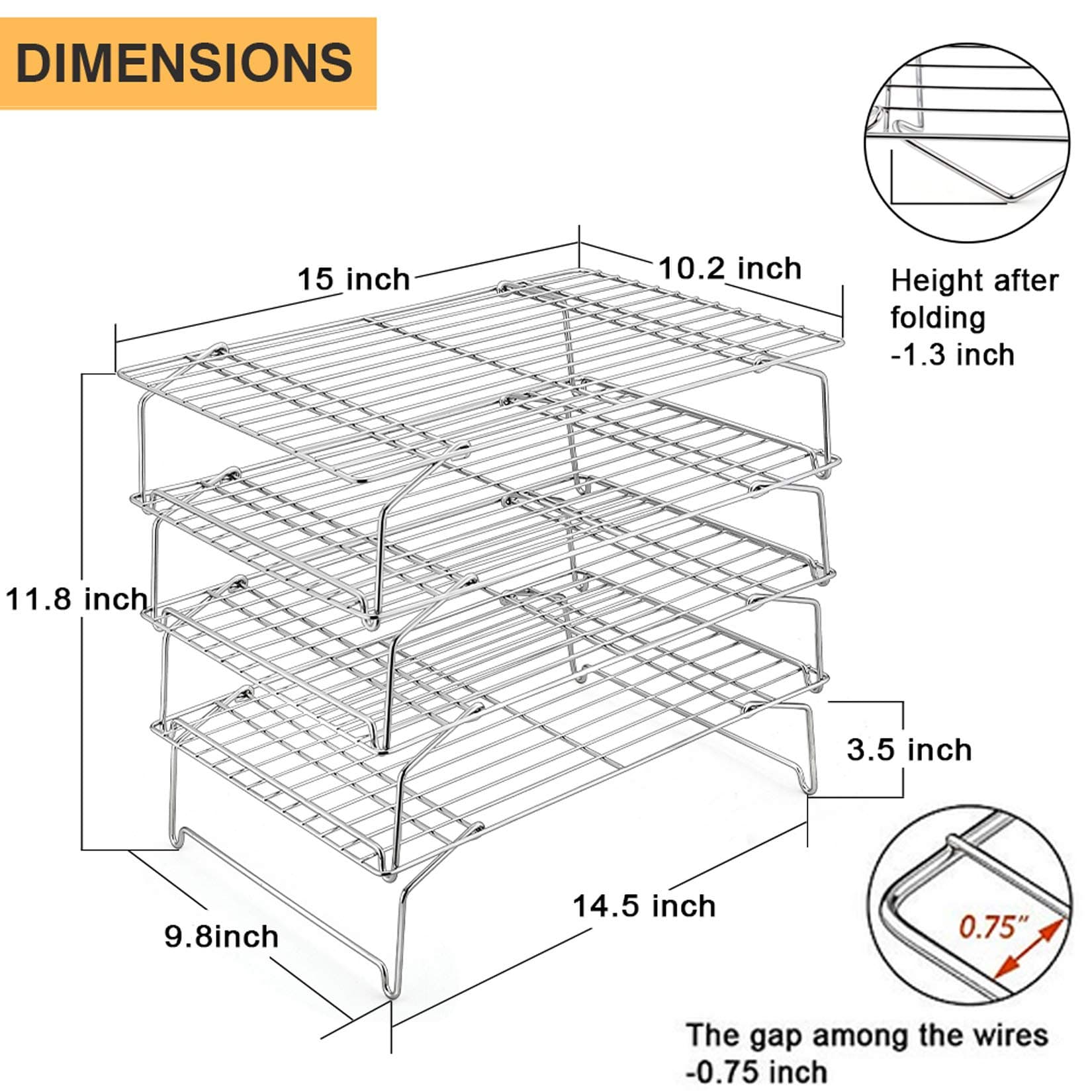 P&P CHEF 4-Tier Cooling Rack Set, Stainless Steel Stackable 15" x 10" | Durable & Rust-Free - view 3
