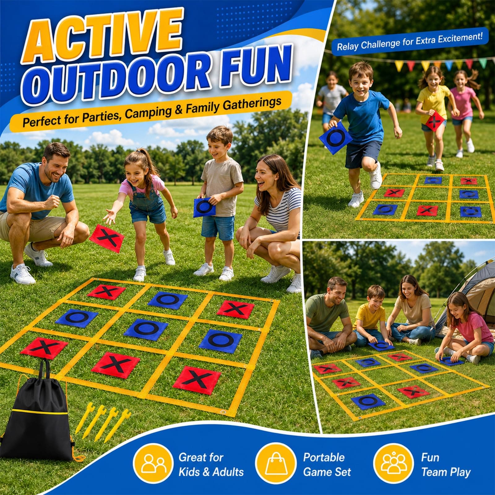 Gocasmus 4ft x 4ft Outdoor Giant Tic Tac Toe Game | Portable Lawn Family & Kids Fun - view 5
