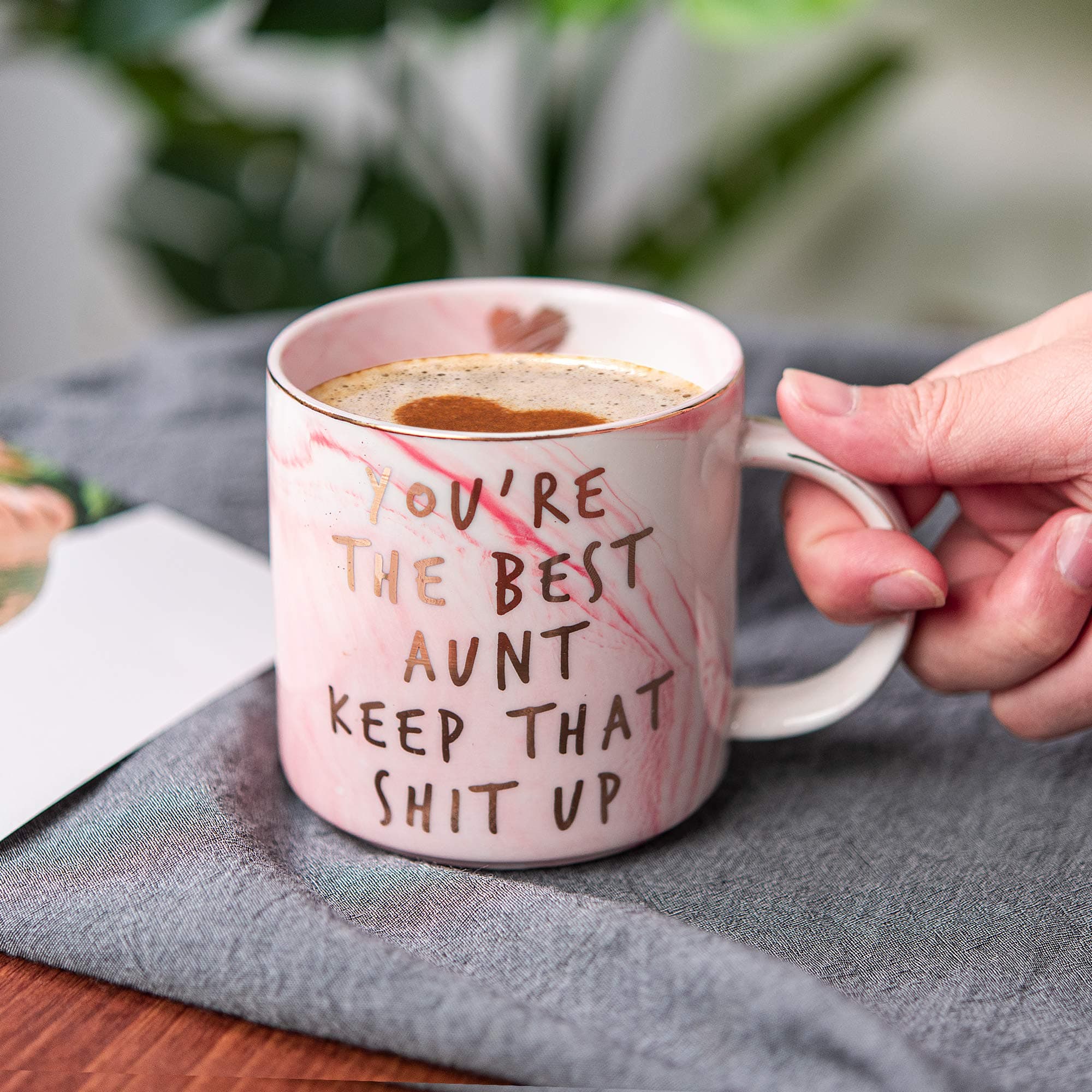 Hendson Aunt Gifts from Niece, Nephew - You're The Best Aunt Keep That S Up - Funny Present for Auntie - BAE Best Auntie Ever Gifts for Birthday - Great Favorite Aunty Mug, Ceramic Coffee Cup | Pink Marble Design - view 4