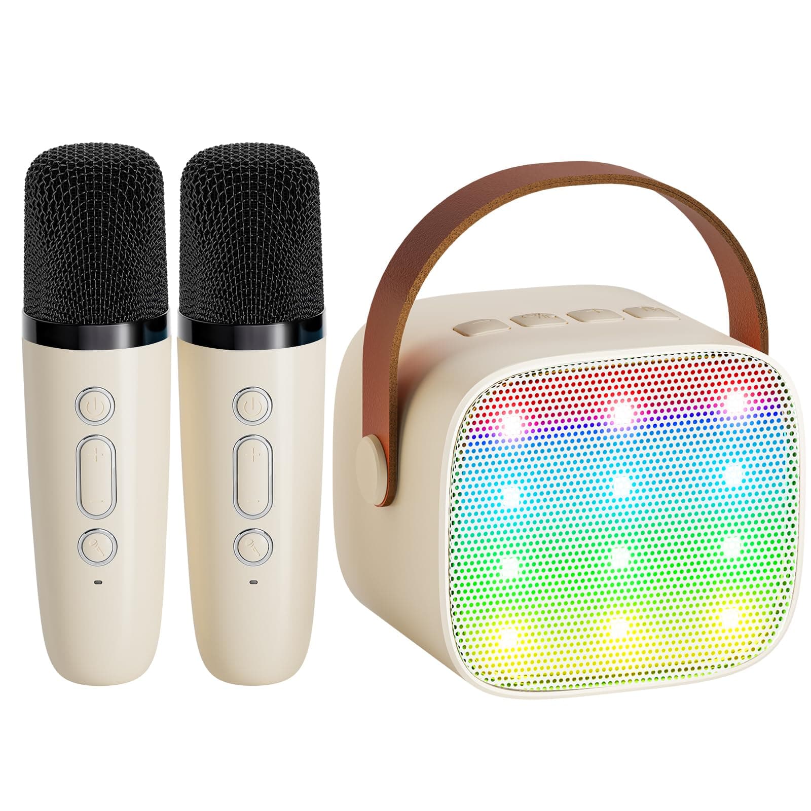YLL Mini Karaoke Machine with 2 Wireless Microphones, Bluetooth Speaker for Kids & Adults (Cream) - main product image