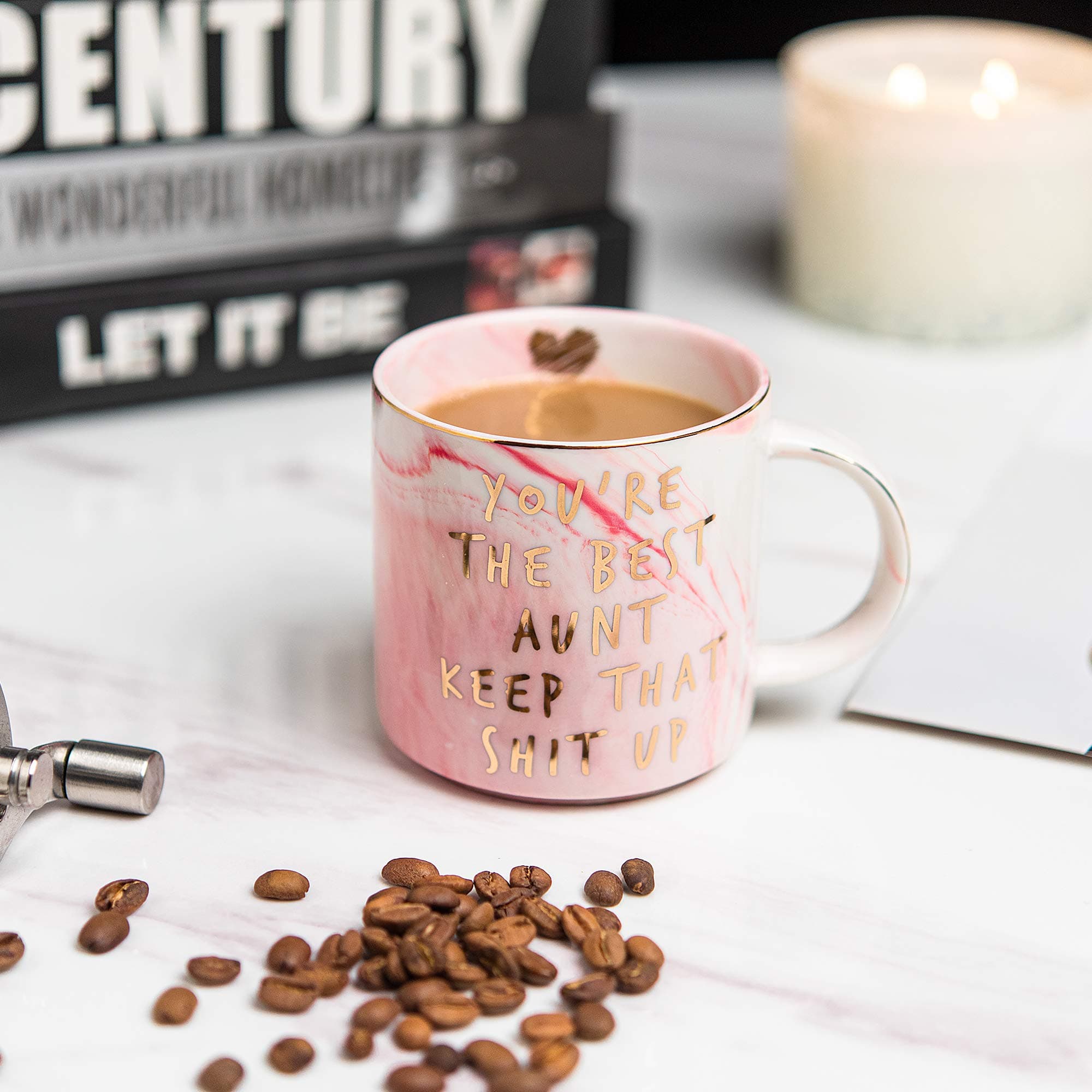 Hendson Aunt Gifts from Niece, Nephew - You're The Best Aunt Keep That S Up - Funny Present for Auntie - BAE Best Auntie Ever Gifts for Birthday - Great Favorite Aunty Mug, Ceramic Coffee Cup | Pink Marble Design - view 6