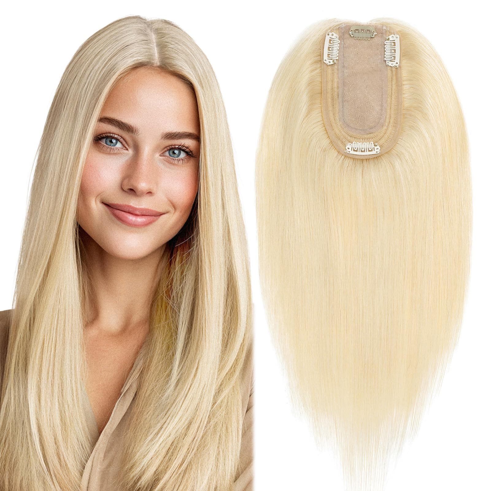 MY-LADY Real Human Hair Topper 7x13cm Silk Base 10" Bleach Blonde | Natural Volume & Secure Fit - main product image
