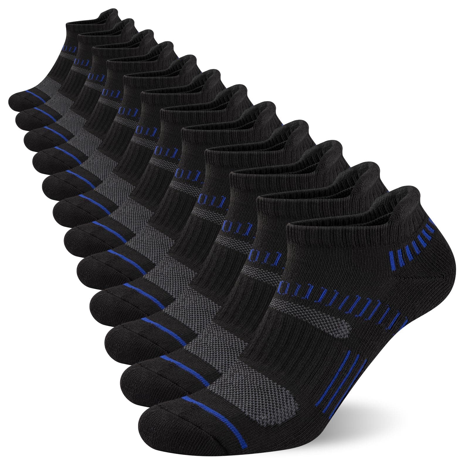 COOPLUS Mens Ankle Socks Athletic Cushioned Breathable Low Cut Tab With Arch Support - 6 Pairs — A1-black 6 Pairs / Small-Medium - main product image