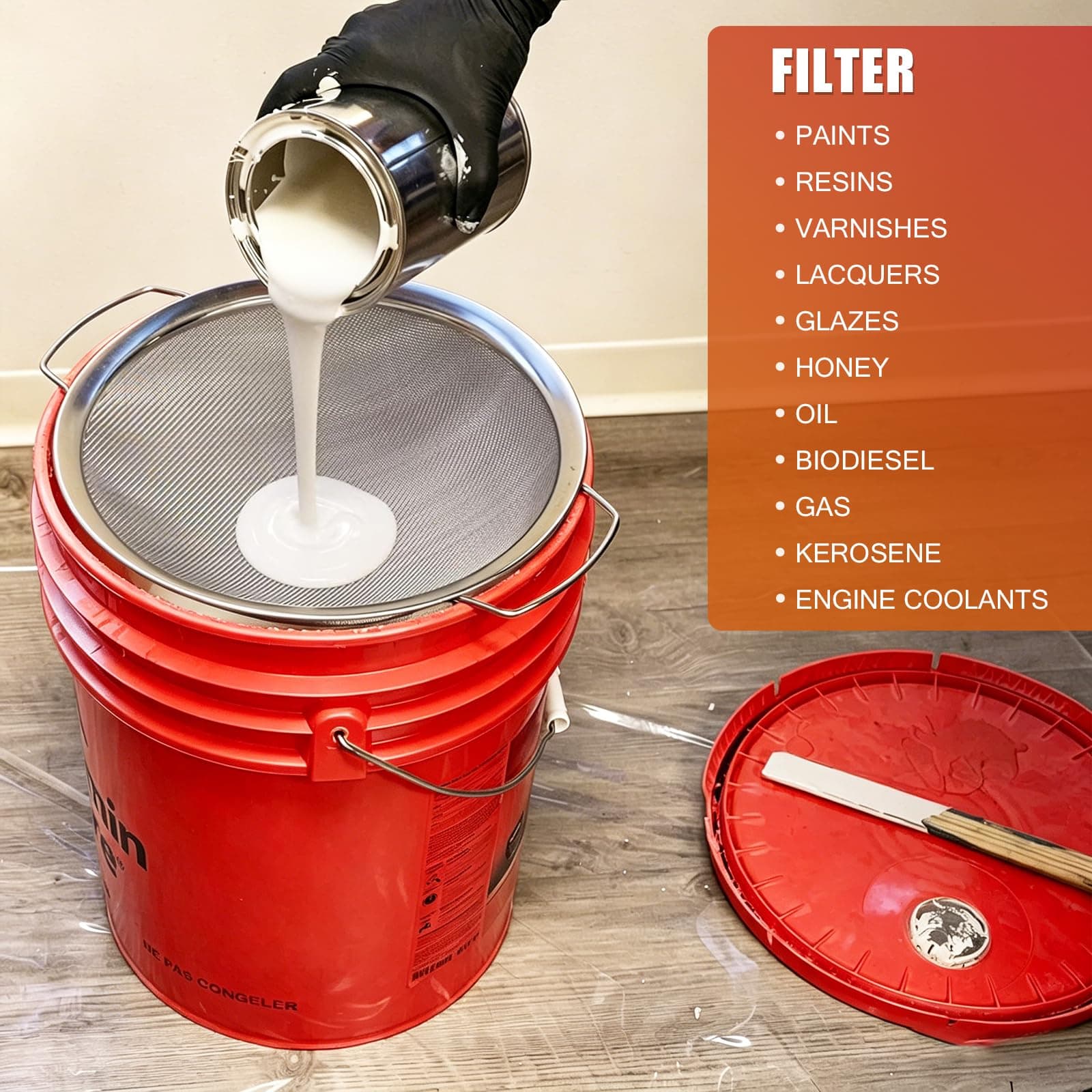 ZHUITU Fine Mesh Paint Strainer 60 Mesh Stainless Steel 5 Gallon Bucket | Ultra-Fine Filter for Paint & More - view 3