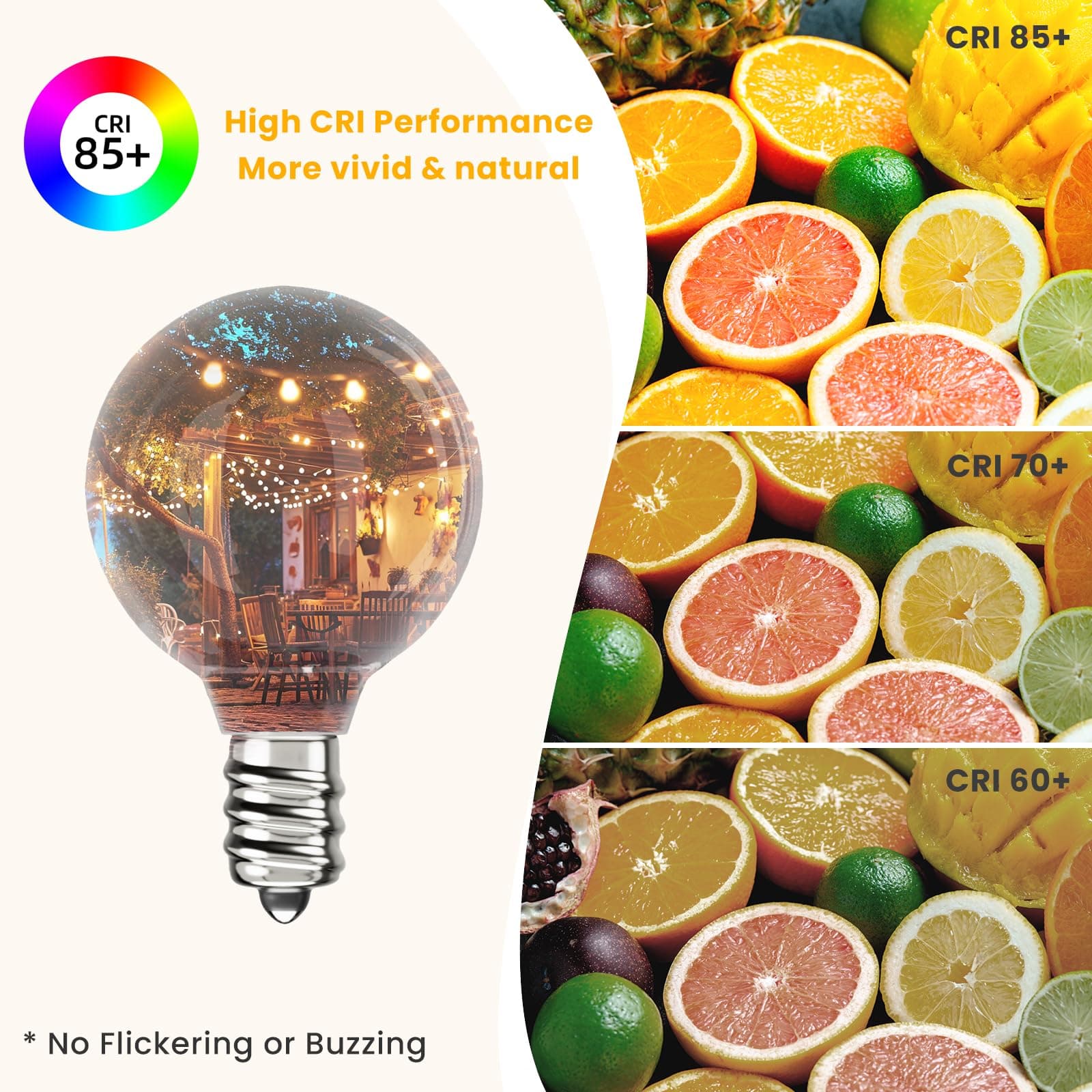 Svater G40 LED Replacement Bulbs for Outdoor String Lights, 75 Pack Dimmable Globe Bulbs, E12/C7 Screw Base, Warm White 2700K | Shatterproof, Indoor Outdoor - view 7