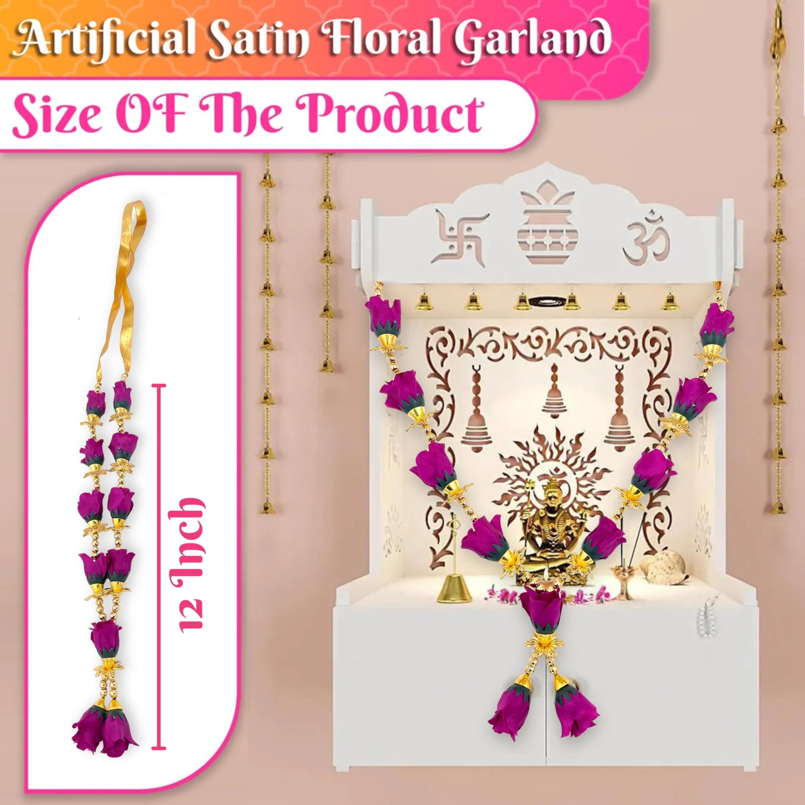 Bhakti Lehar - Premium Range Of Pooja Accessories Purple Garland 12 Inch | Handmade Artificial Rose & Pearl Mala for God Idols & Photo Frames - view 2